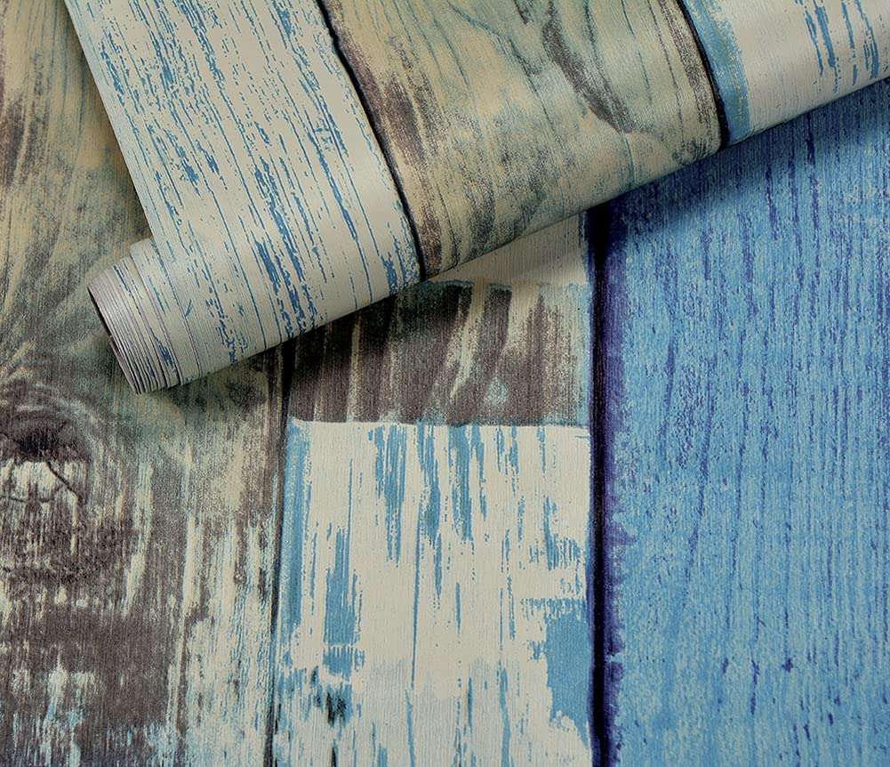 HOMEMATES Wall Stickers DIY Wallpaper Decal (45.72 x 304.8cm) Self Adhesive Living Room Hall Bedroom Wallpaper Vinyl PVC Wallpaper (Blue Weather Wood) 6