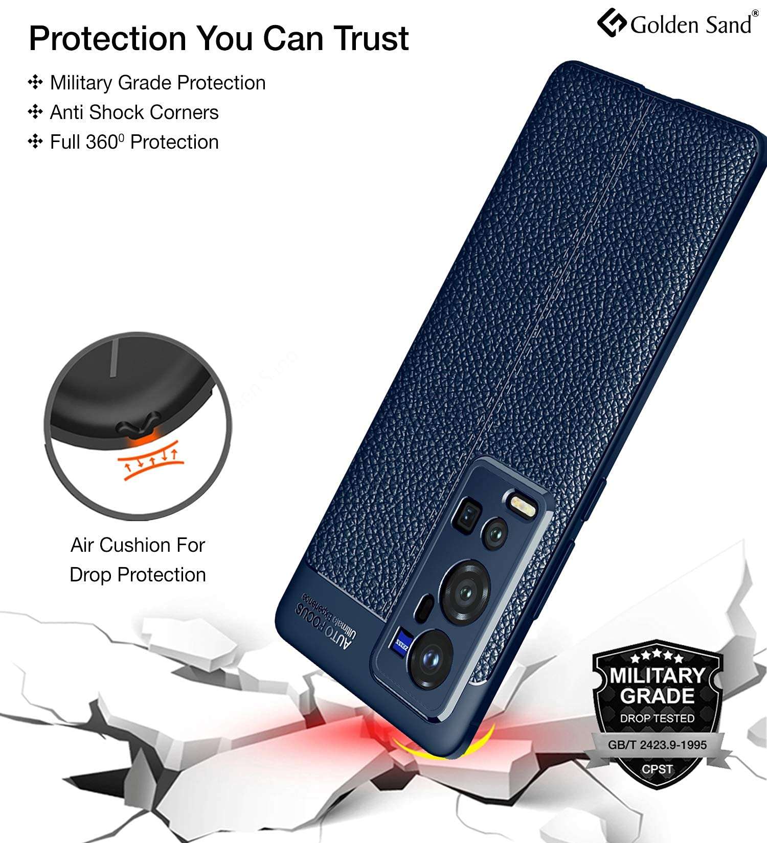 Golden Sand Back Cover For Vivo X60 Pro Plus ( TPU|Blue ) 6