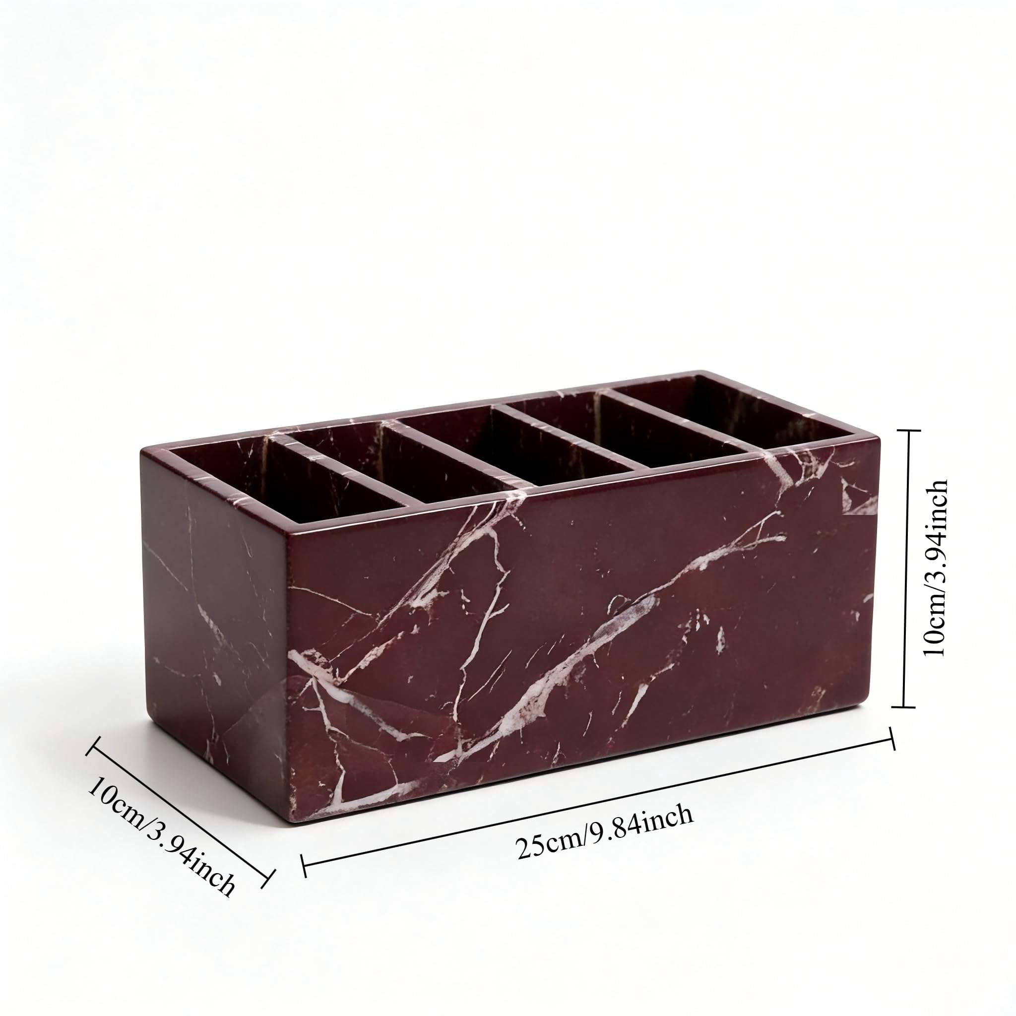 Marble Desk Organizer and Pen Holder, for Bathroom Organizers and Storage, Toothbrush Holders, Bathroom Counter Organizer, and Vanity Organizer, Purple-Red with White Veins (Five Layers) 3
