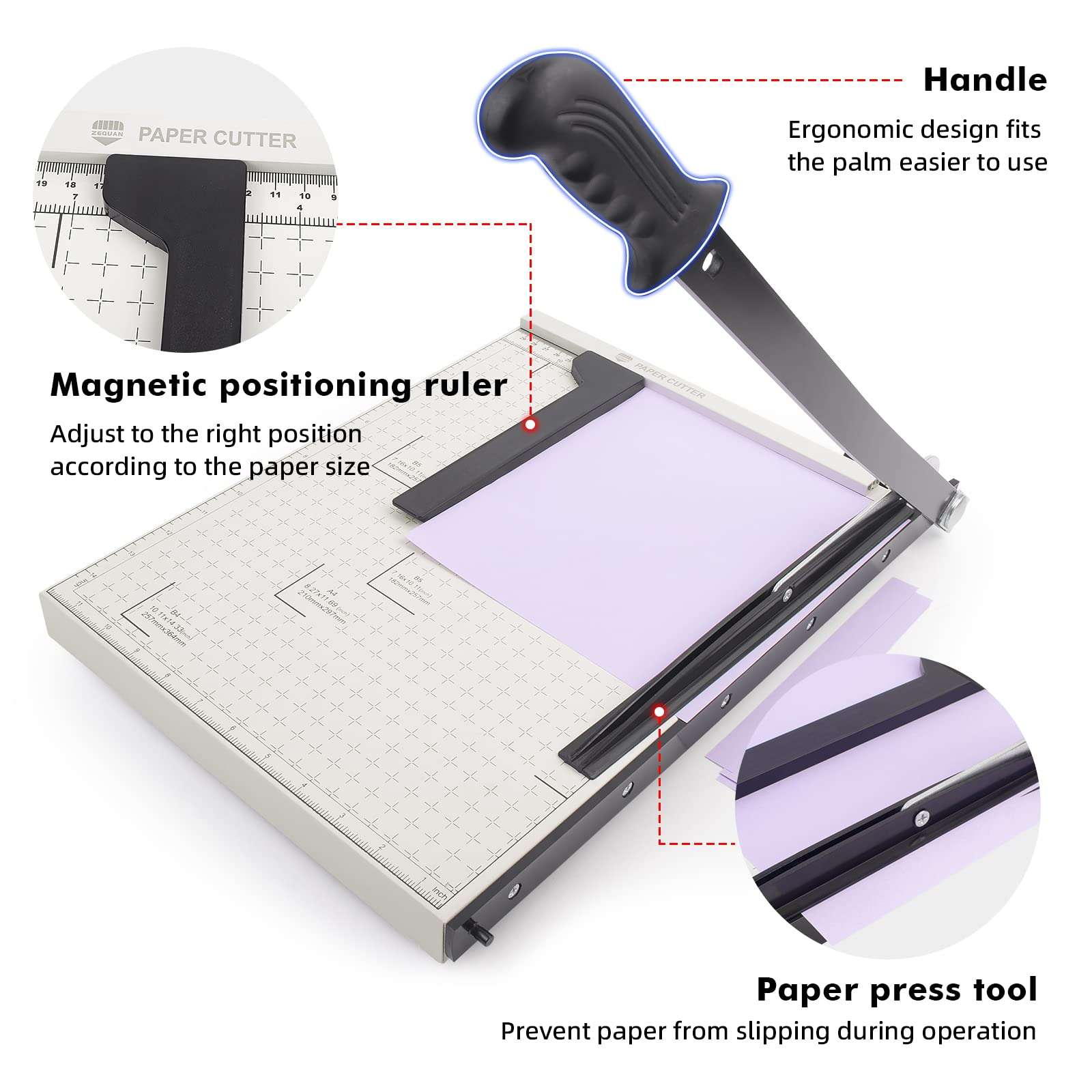 Paper Cutter B4 Stack Paper Trimmer Guillotine Heavy Duty Metal Base, 15" Cutting Length with Guard Rail Safety Blade Lock, 10-Sheet Capacity, Guillotine Paper Slicer Cutter for Office Home School 5