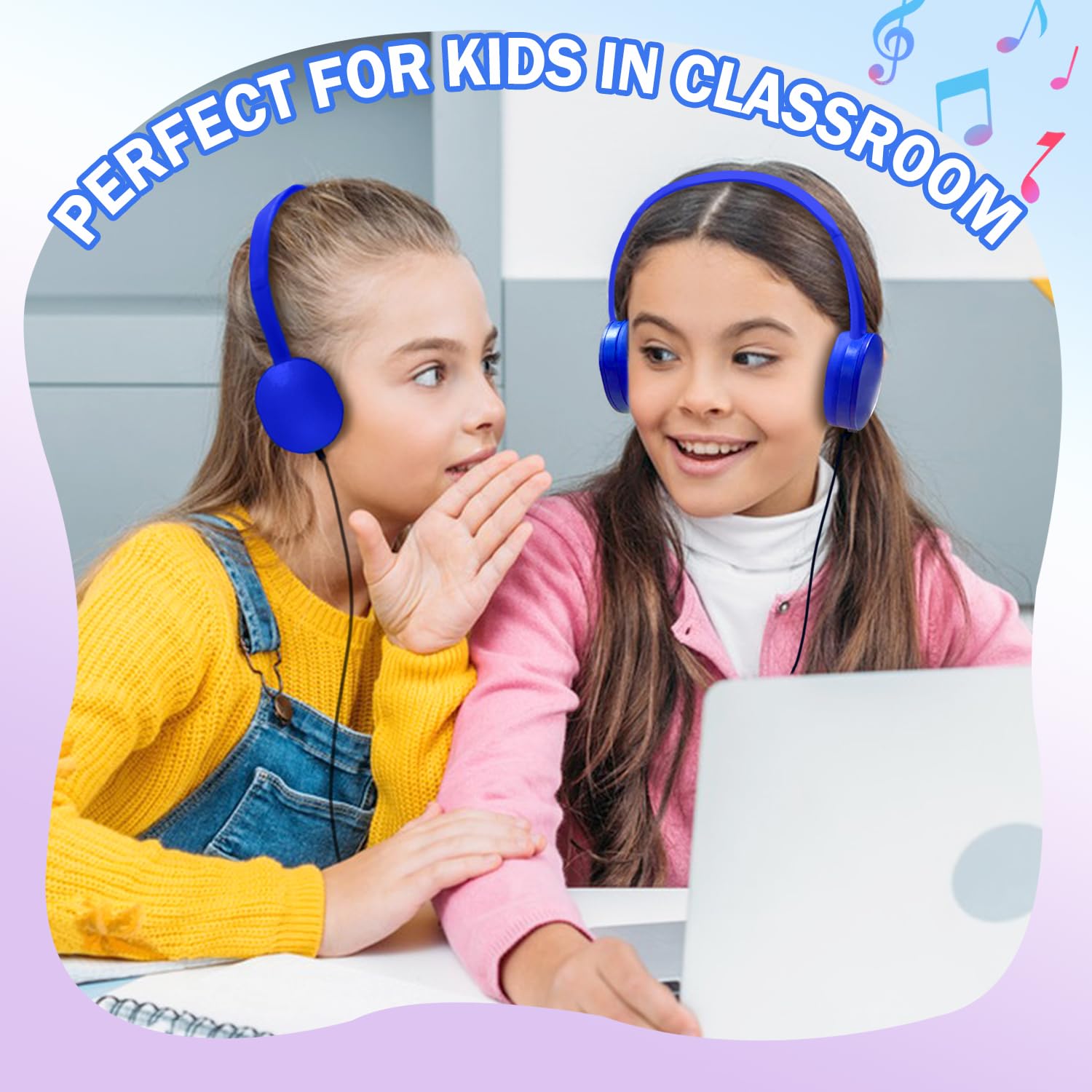 CN-Outlet Kids Headphones Bulk 50 Pack for Classroom School,Durable Wholesale Wired On Ear Headphones for Kids Student Boys Girls Teens and Adults,3.5mm Jack (Bule) 5
