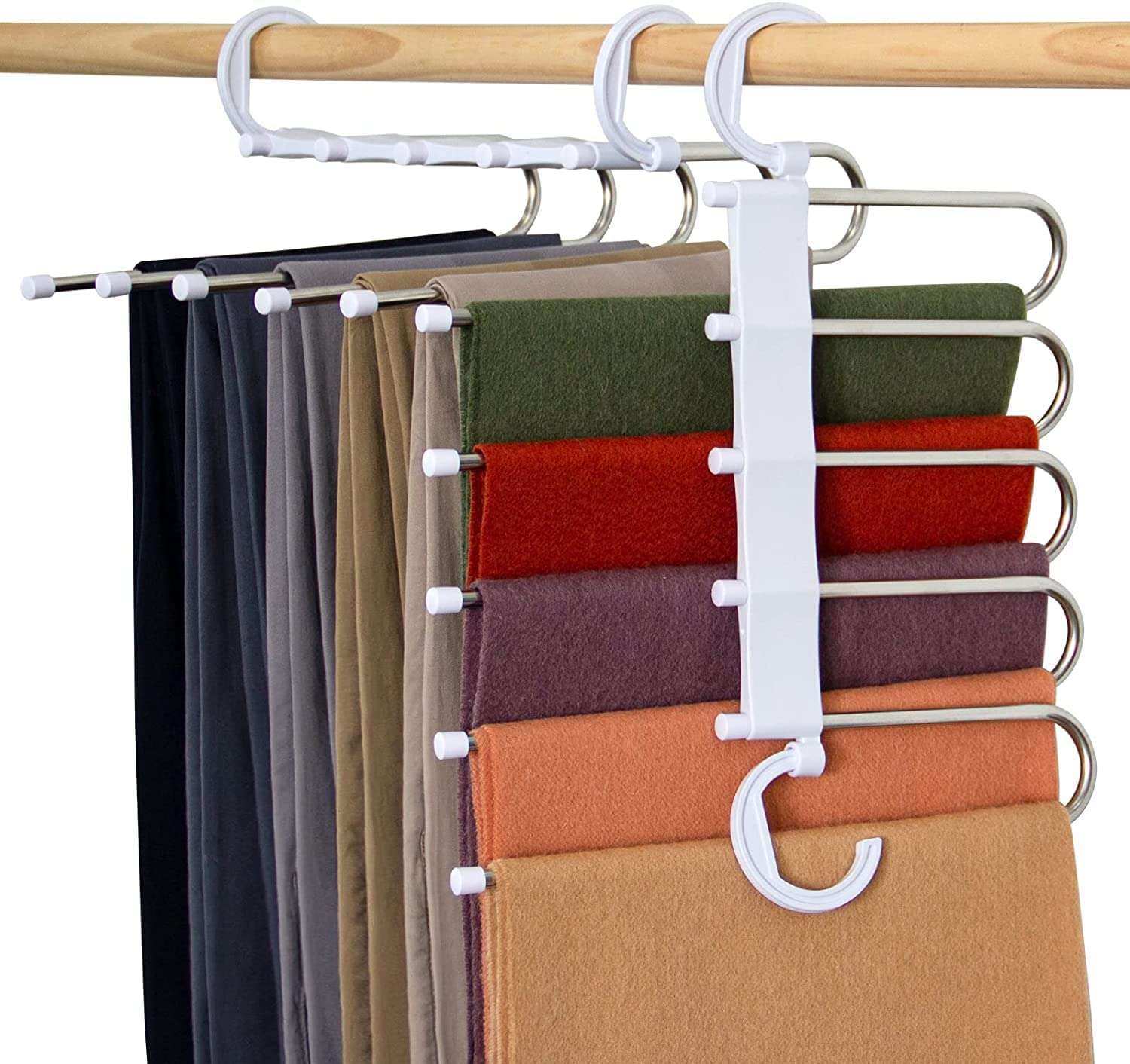TEKCOOL 5 in 1 Stainless Steel Foldable Hangers (Pack of 1) - Multi-Layer Multi-Purpose Pant Organizer for Wardrobe, Clothes Hanging 1