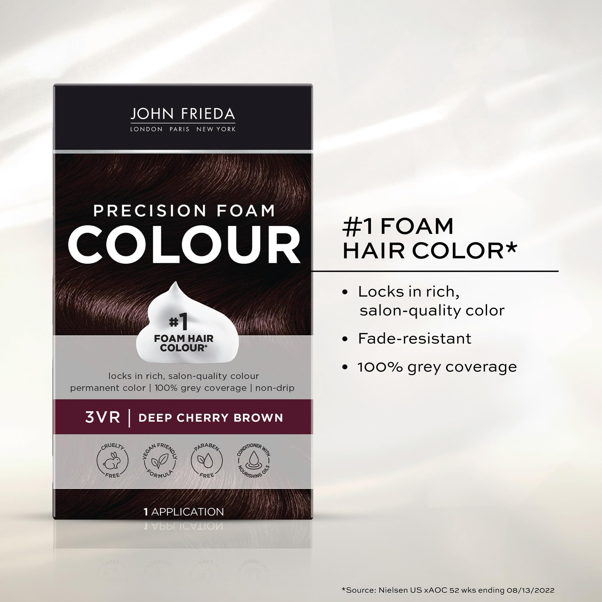 John Frieda Precision Foam Colour, Deep Cherry Brown 3VR, Full-coverage Hair Color Kit, Anti-Fade Gray Coverage, Deep Color Saturation Hair Dye, 1 Application 5