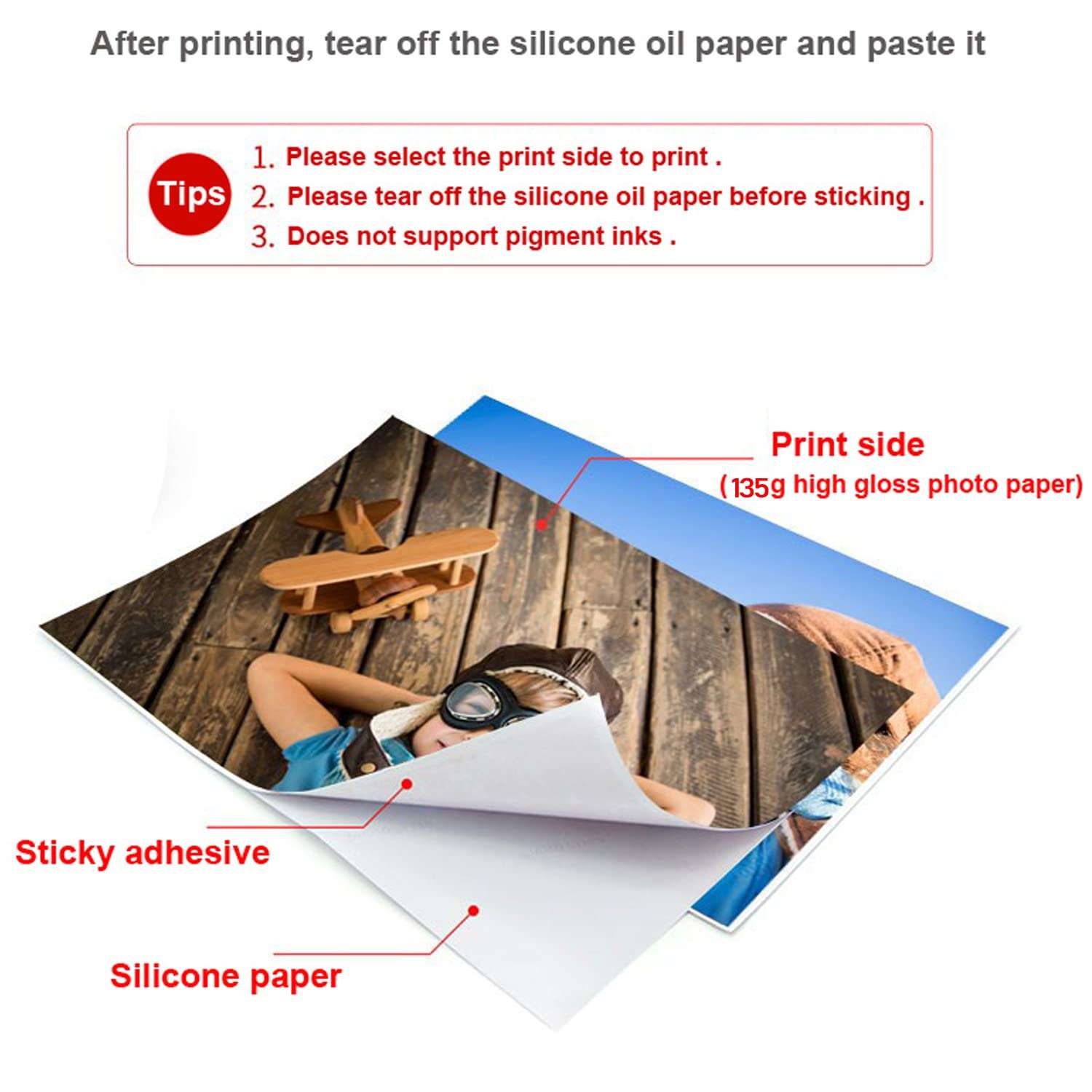 LIWUTE A4 (8X11.5") Self-Adhesive Photo Paper - 50 Sheets, 135gsm,Glossy Sticky Back Printing Paper for Inkjet Printers, Peel and Stick Photos, Crafts, Scrapbooking, and DIY Projects 5