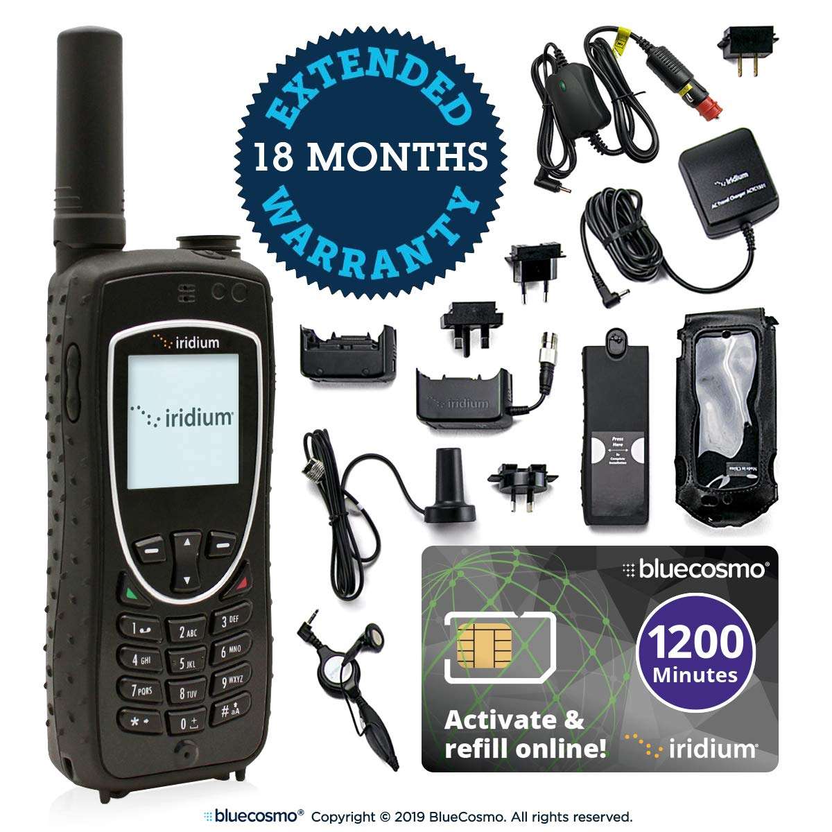 BlueCosmo Iridium Extreme Satellite Phone & 1200 Minute 2 Year Global Prepaid SIM Card - Voice, SMS Text Messaging, GPS Tracking, Emergency SOS - Online Activation - 24/7 6