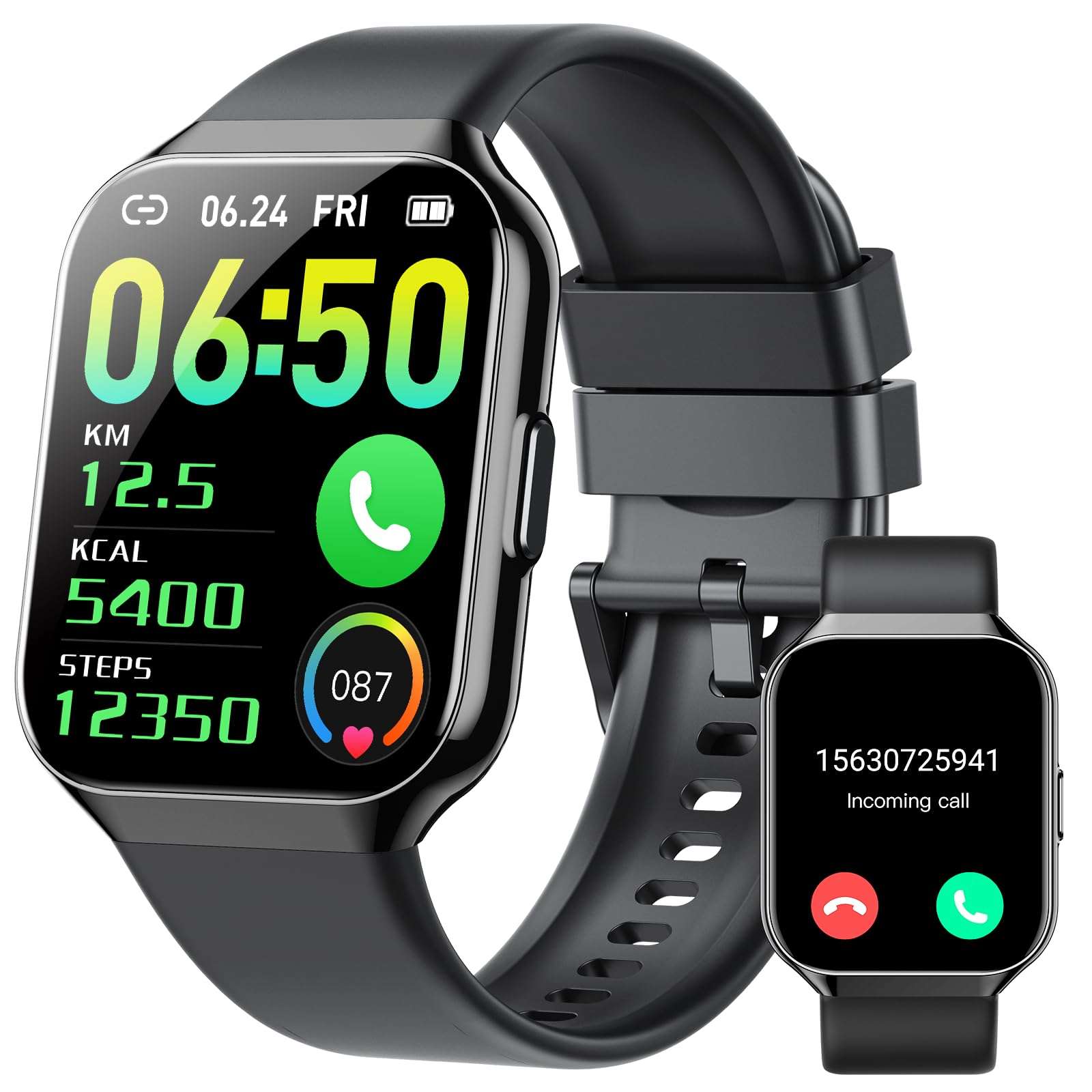 Smart Watch for Men Women(Answer/Make Call), 1.85" HD Touch Screen Fitness Watch with 24/7 Heart Rate Sleep SpO2 Monitor, 100+Sport Mode Activity Trackers for Android iOS, IP68 Waterproof, Black 6