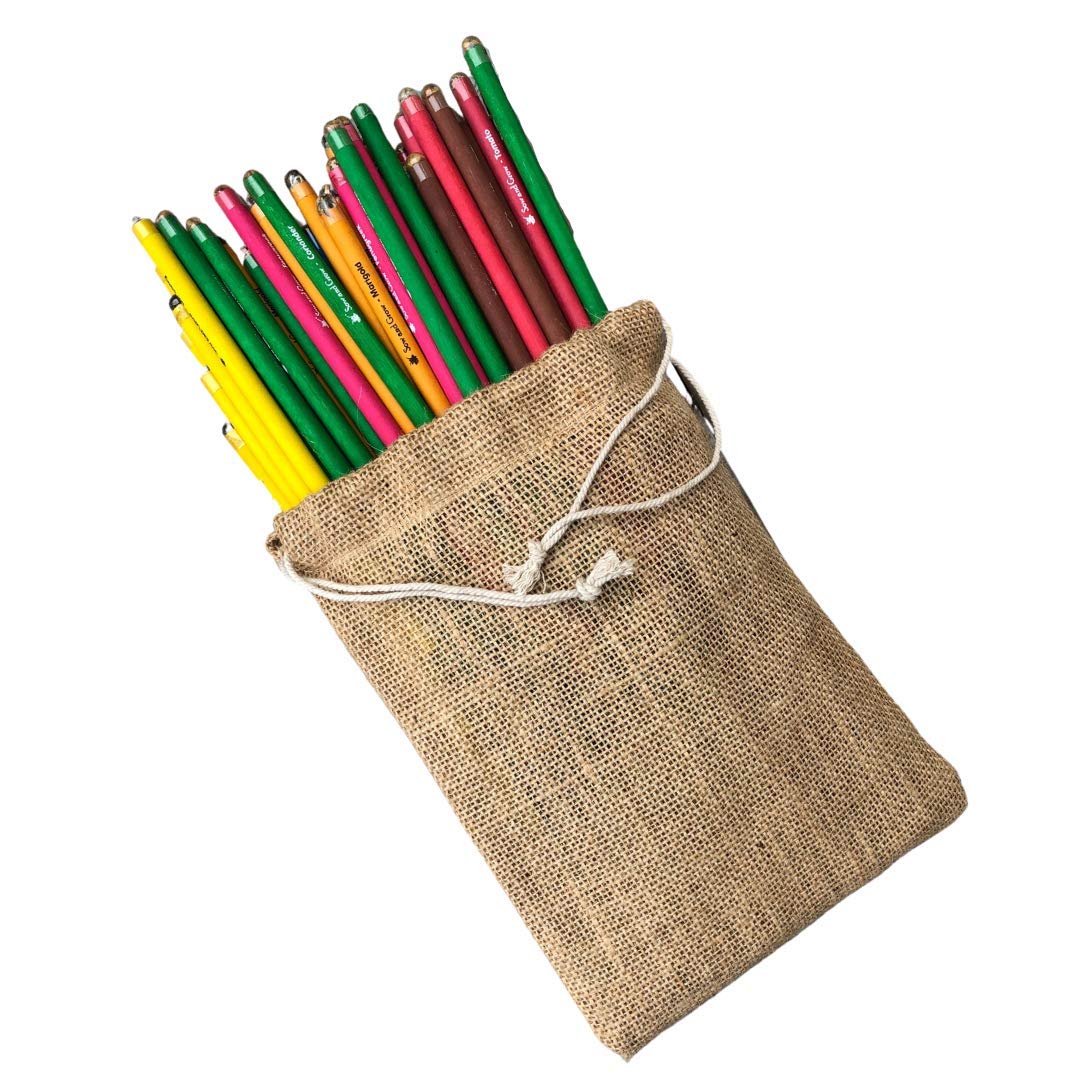 Sow and Grow Box Of 50 Plantable Seed Pencils|Eco Friendly Gift Pack|Jute Pouch Bulk Packaging|Grow Plants From Pencils|Green 1