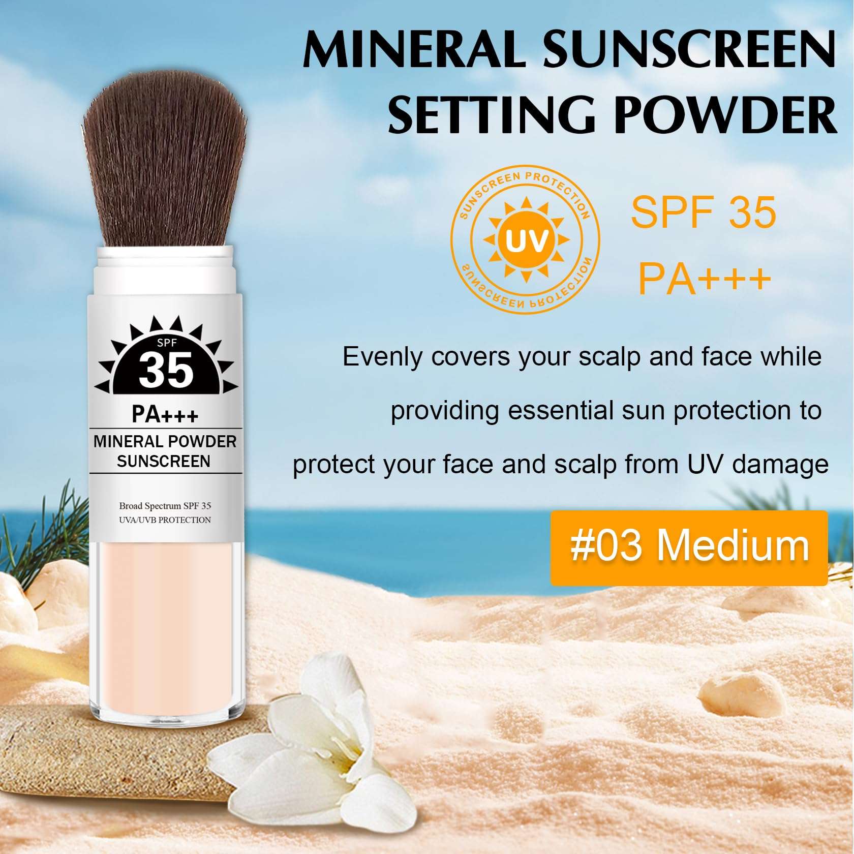 IONSGAKO Mineral Powder Sunscreen SPF 35 Setting Powder for Face Broad Spectrum Mineral Brush Powder Lightweight Breathable Oil Control Matte Finish for All Skin Tones(Medium) 3
