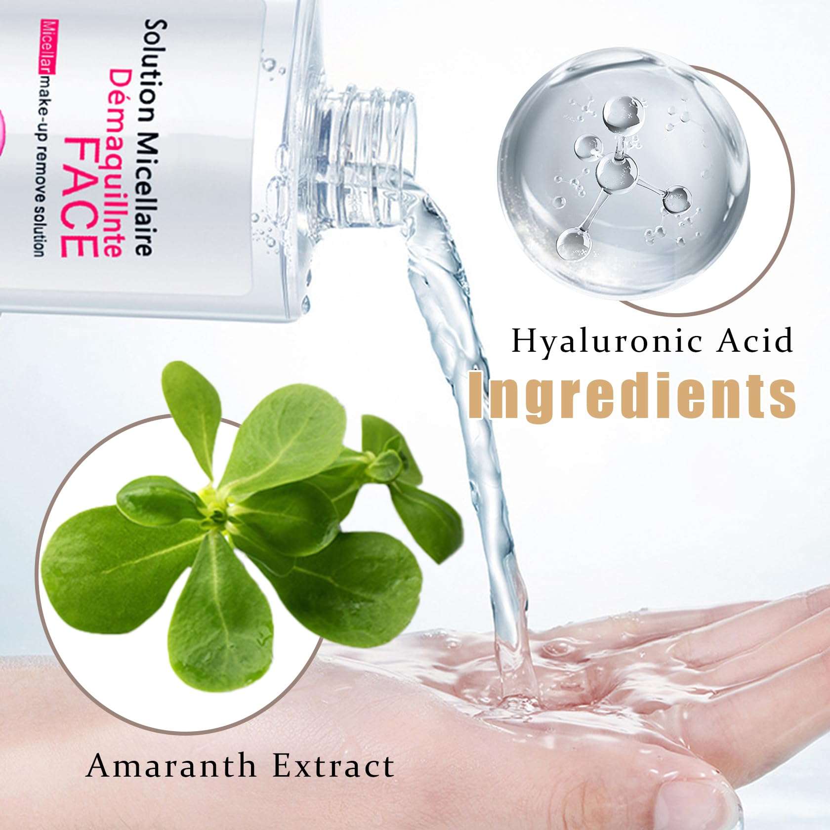 DWDiWen Refreshing Hydrating Facial Cleanser & Makeup Remover for Waterproof Makeup,Cleansing Gentle Make up Remover Water Skin Care Set with Makeup Remover Cotton Pads 5