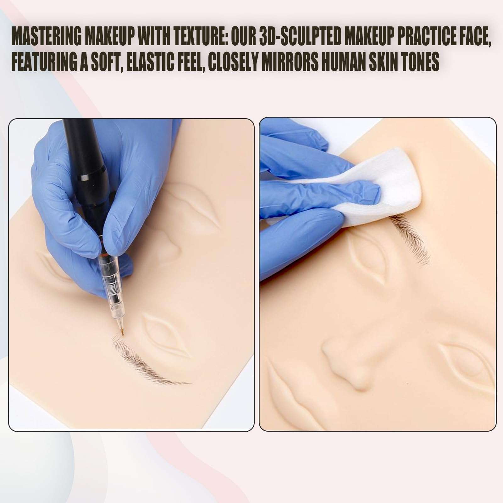 JUNLUNCE Makeup Practice Face - 3D Silicone Head with Realistic Skin, Pro Cosmetic Training Model for Eyebrow/Lip/Foundation, Salon & Home Use (Students/Artists) 5