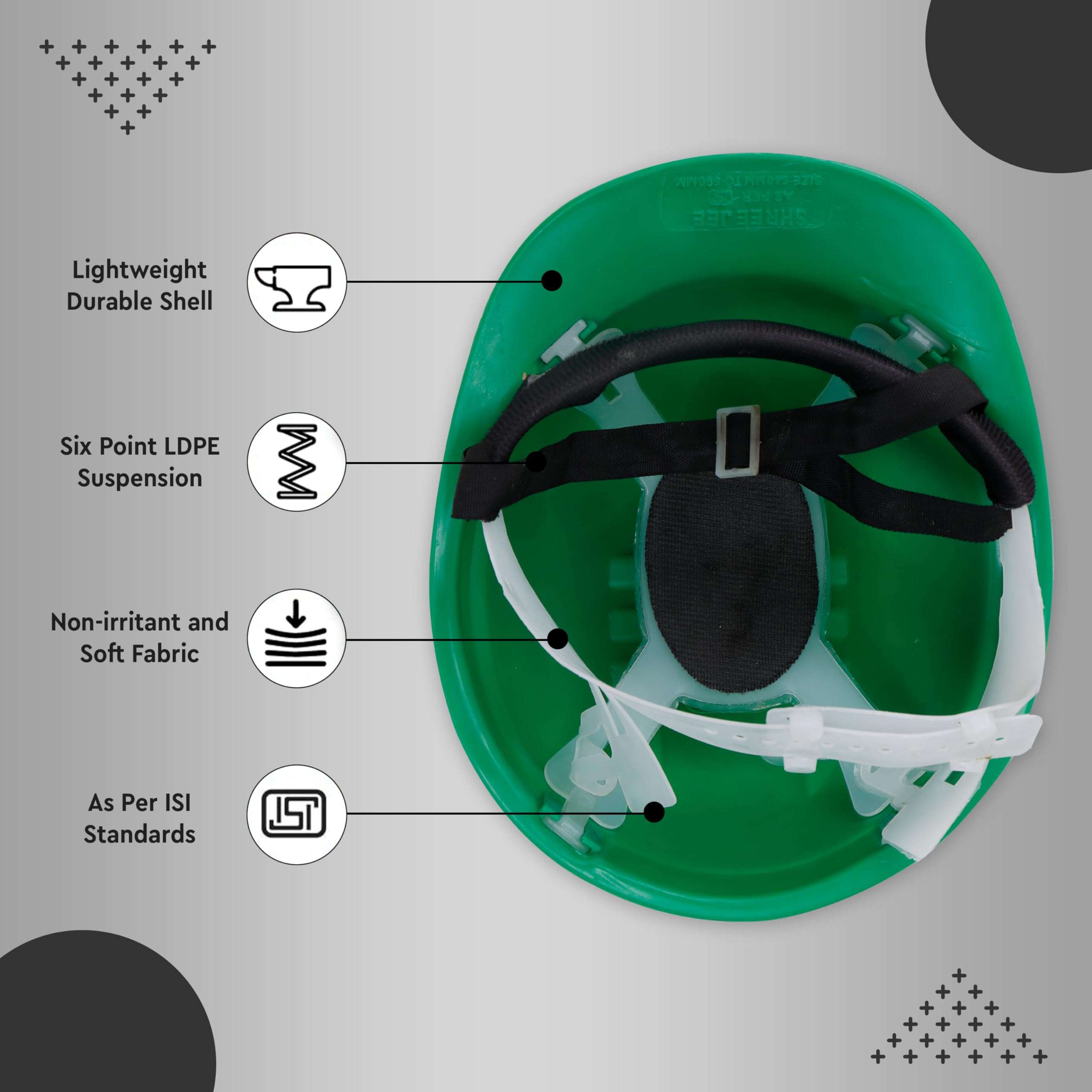 Robustt Safety Helmet - Green (Pack of 1) | Adjustable Headband | Heavy Duty Material | As Per ISI Safety Standard | Non Irritant and Soft Fabric | Lightweight and Durable 4