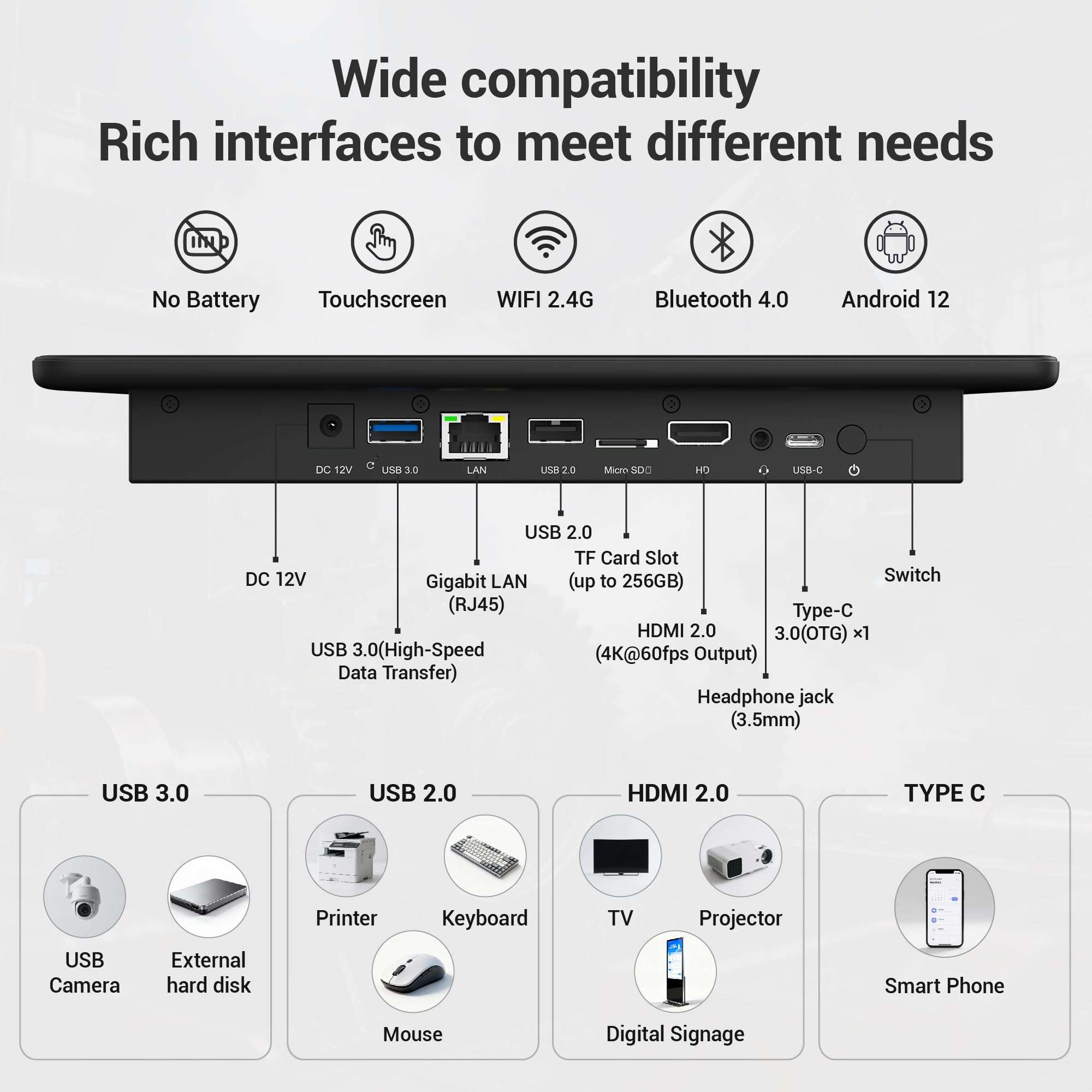 HIGOLEPC Fanless All-in-One Touchscreen Computer RK3399, Industrial Panel PC 10.1 Inch Rugged Android 12, 4GB RAM, 64GB ROM, 1280 * 800 IPS 4