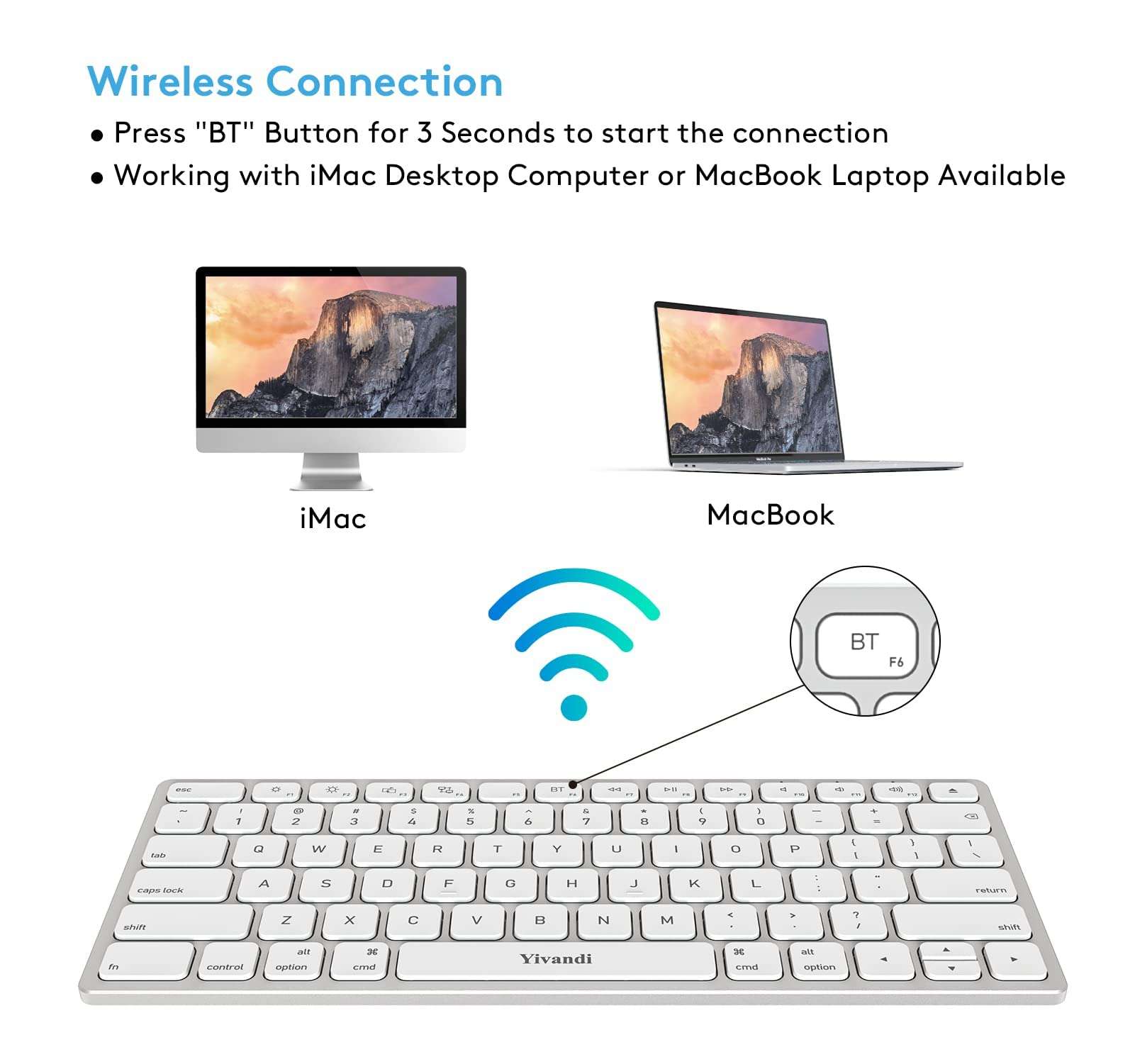 Wireless Keyboard for Apple Mac OS/iOS, Chic and Sleek All-Aluminum Housing, 78 Keys Compact Bluetooth Keyboard Rechargeable Compatible with iMac/Mac Mini/MacBook/iPad 4