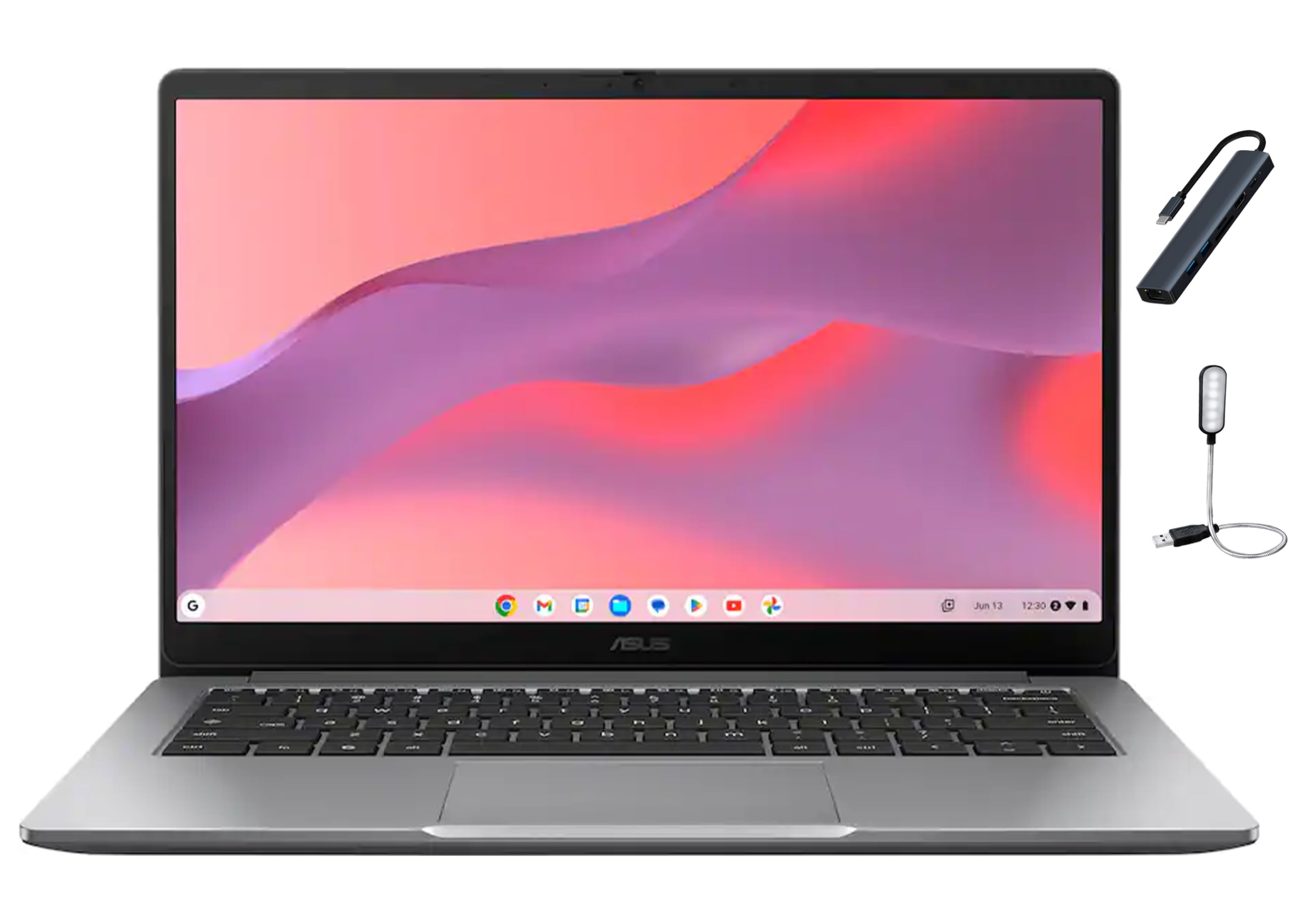 ASUS CX14 14 inch FHD Chromebook Laptop, Intel Celeron N4500, 4GB Memory, 64GB eMMC, Misty Grey, Intel UHD Graphics, Chrome OS with HEX Accessories 1