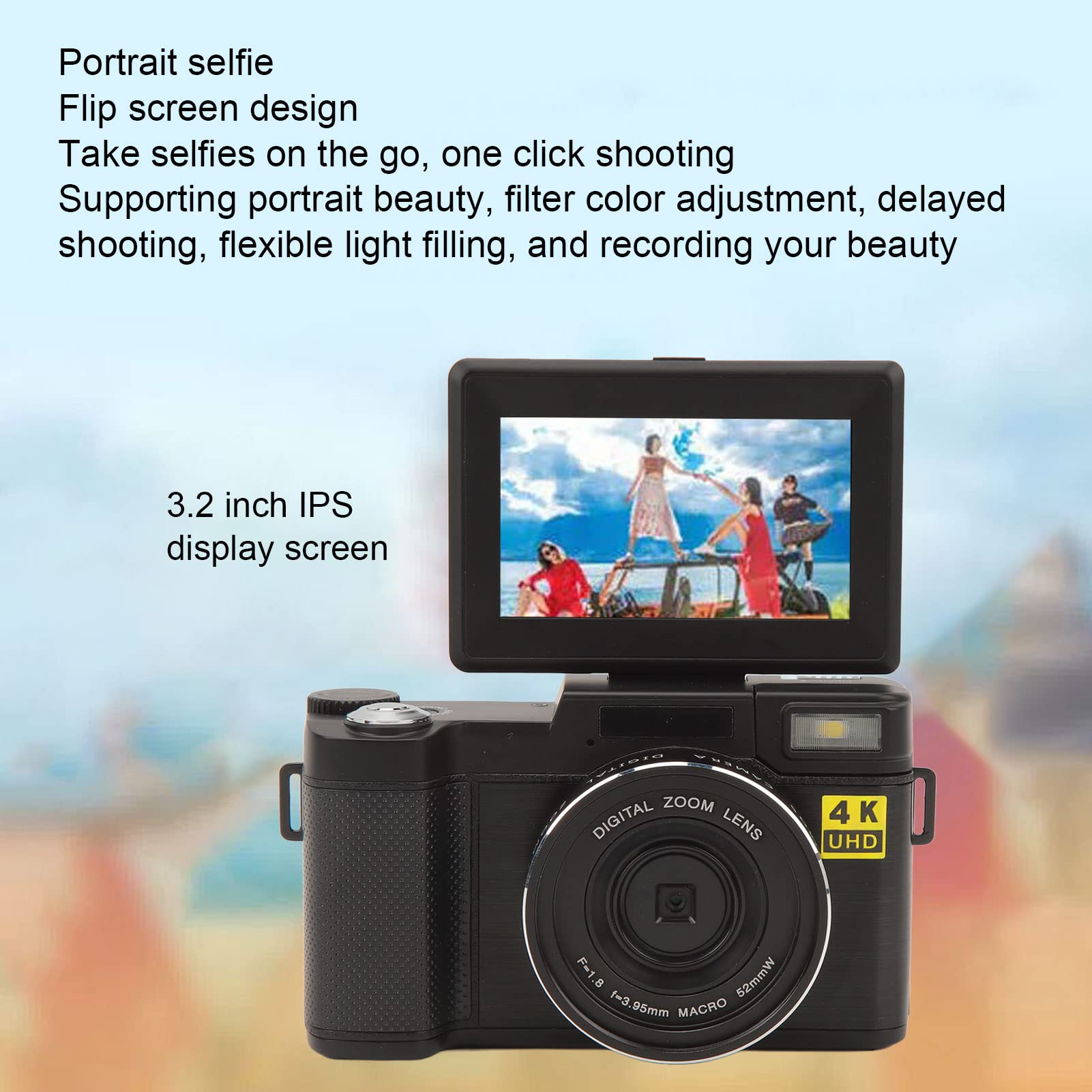 4K Digital Camera, Flip Screen 48MP Vlogging Camera Portrait Selfie for Traveling for Video 2
