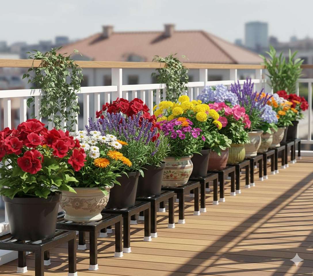 AMRON Iron Matka/Planter Pot Stand for Home Decor Office Garden Balcony Decor Kitchen 10"X10"X6" Inch (1) 3