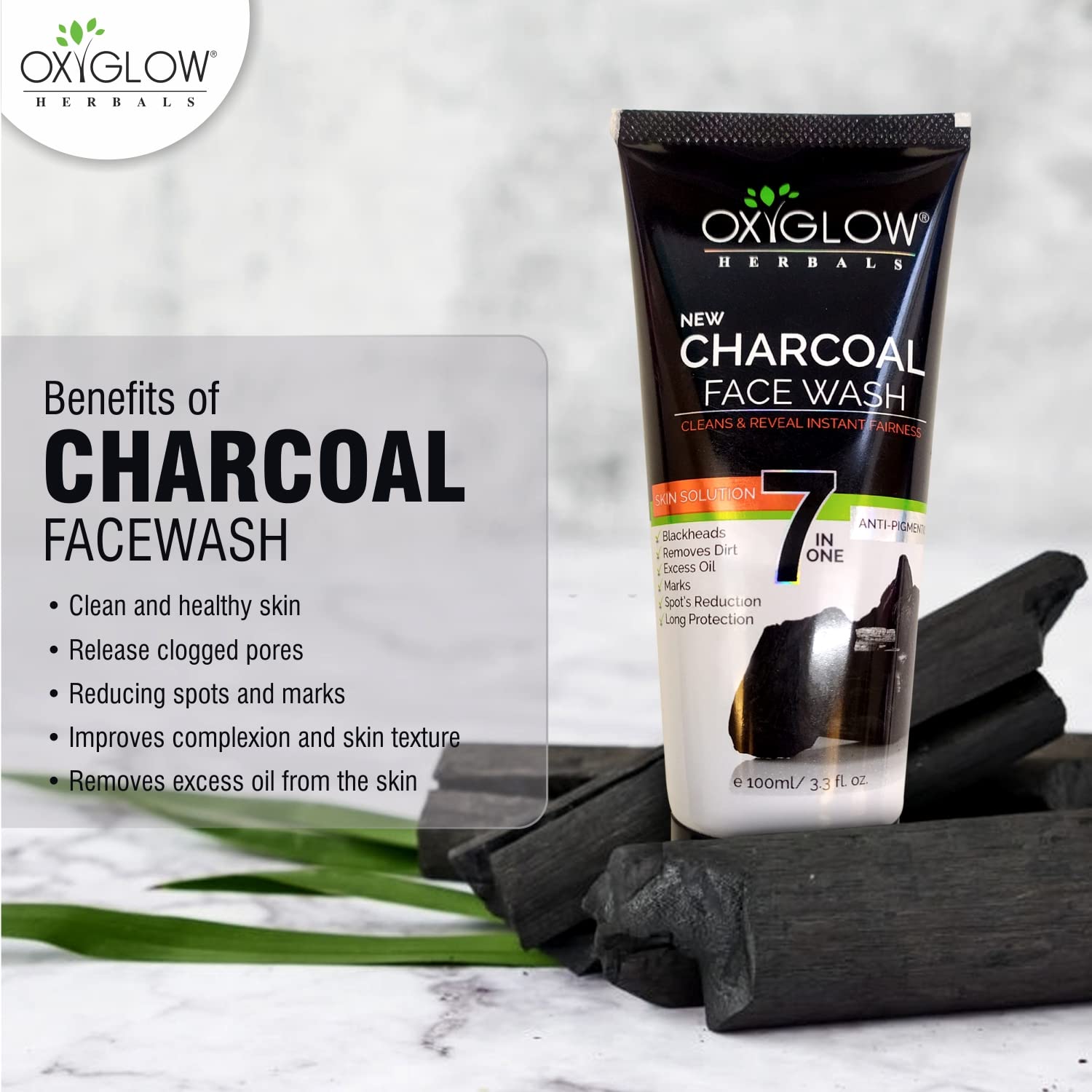 OxyGlow Herbals Activated Charcoal Face Wash|Deep Exofilation| Removes Blackheads & Whiteheads| Pore Cleansing Face wash 100Gram(Pack of 3) 6