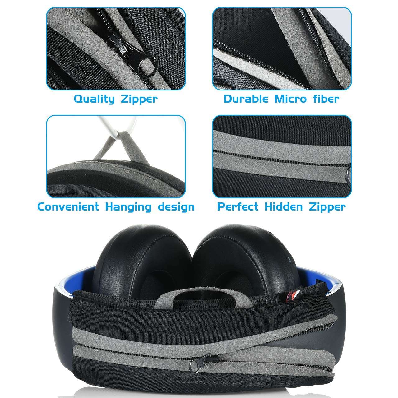 Large Sized Replacement Headband Cushion Pad Cover Head Band Protector with Zipper, Headband Cover Cushion Protector Pad for Headphones (Max for 2-1/2''W cushion pad, Black) 6