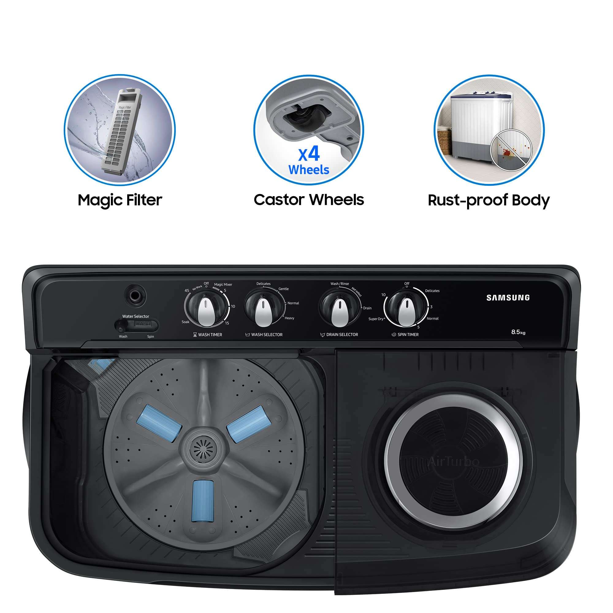 Samsung 8.5 Kg 5 Star Semi Automatic Top Load Washing Machine (WT85B4200GD/TL,DARK GRAY) 4