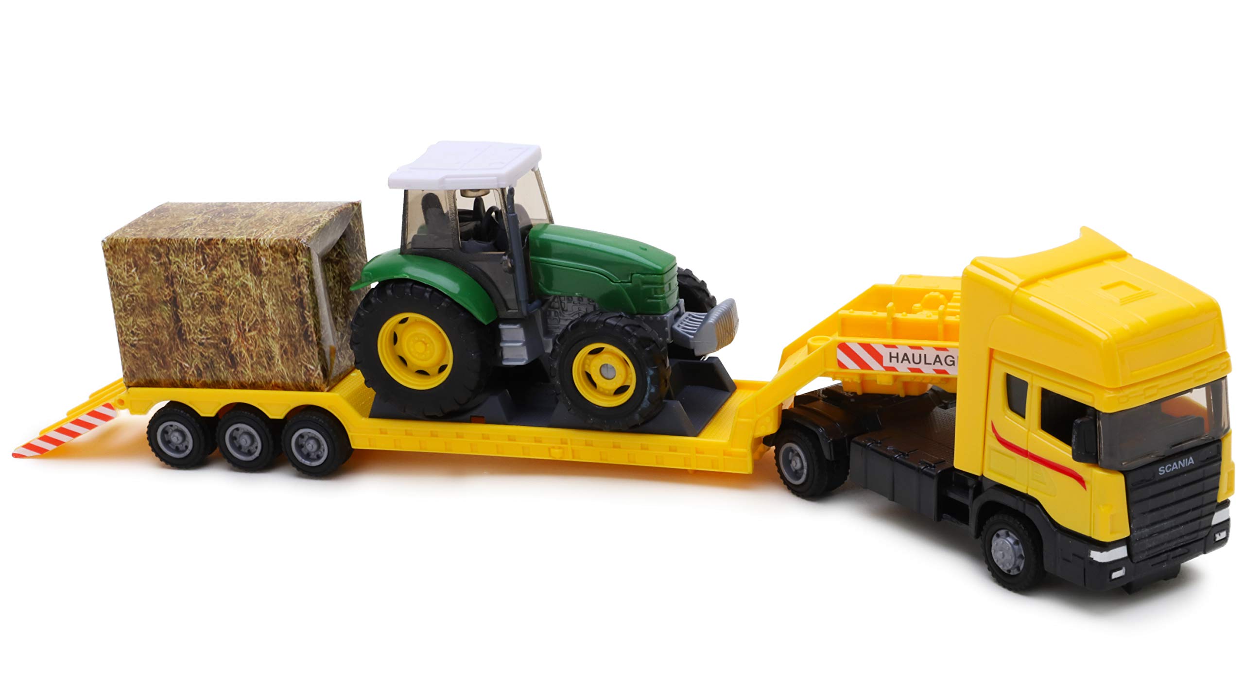 Banaghans Diecast Metal Tractor Transporter 1:48 Scale- Yellow Low Loader with Green Tractor (bt37) 1