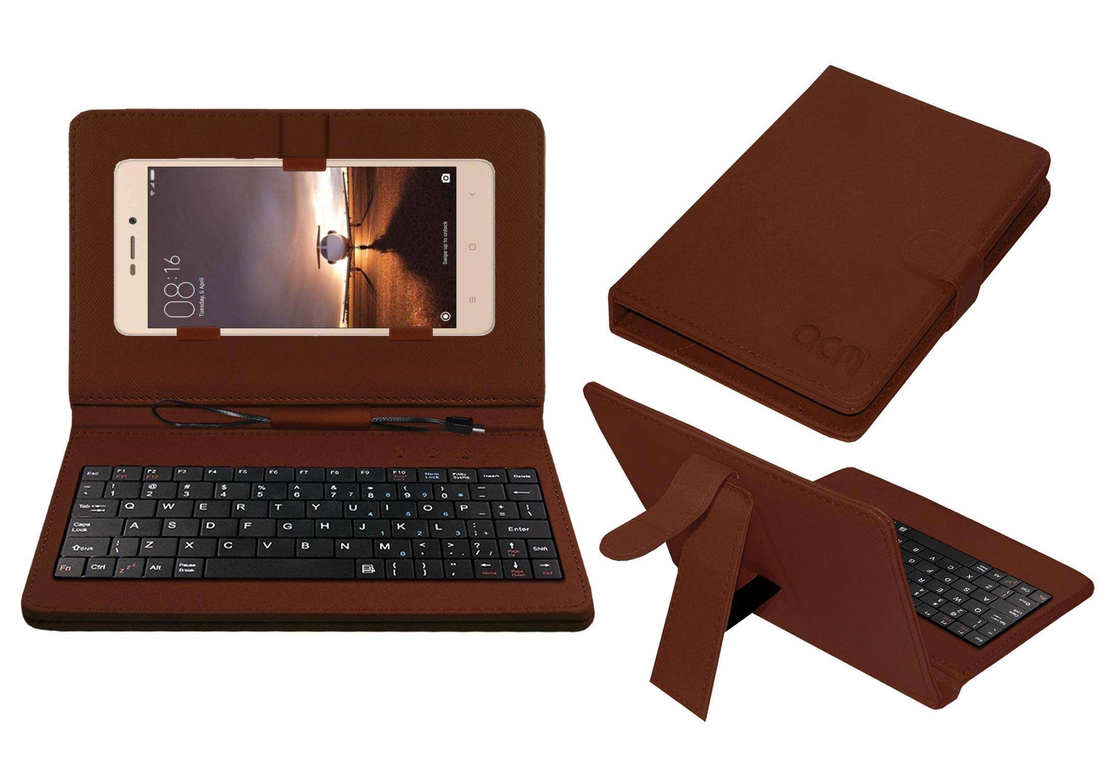 Acm Keyboard Case Compatible with Fly Iq4520 Plus Mobile Flip Cover Stand Direct Plug & Play Device for Study & Gaming Brown 1