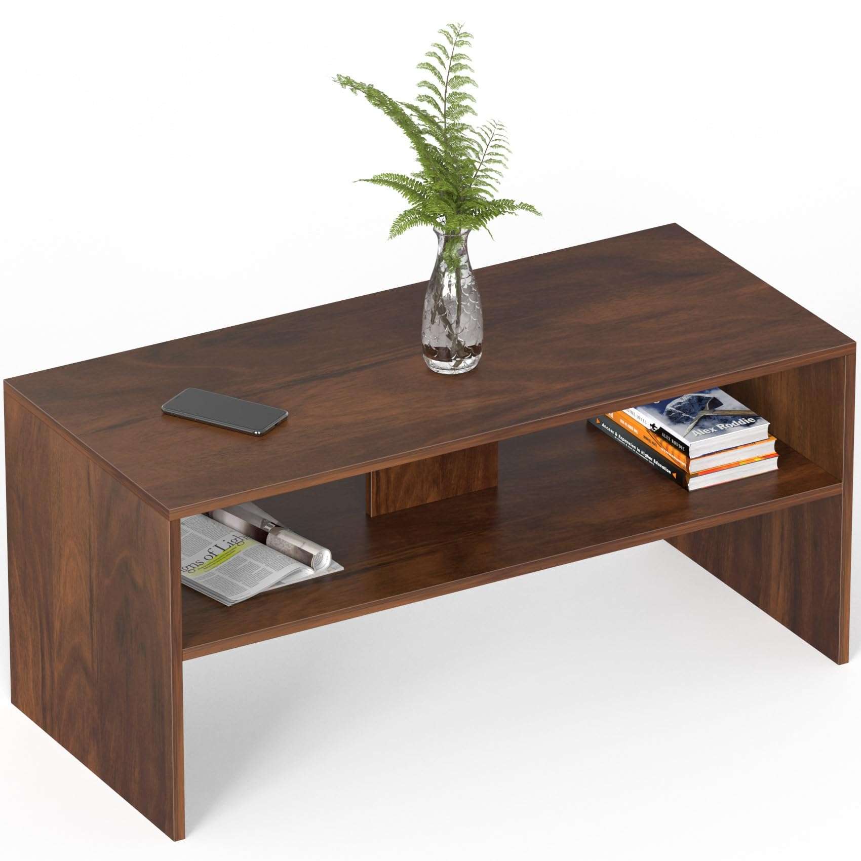 BLUEWUD Oliver Engineered Wood Coffee Center Sofa Tea/Teapoy Console Table with Storage for Sofa Set Living Room Home Hall (Brown Maple) 3