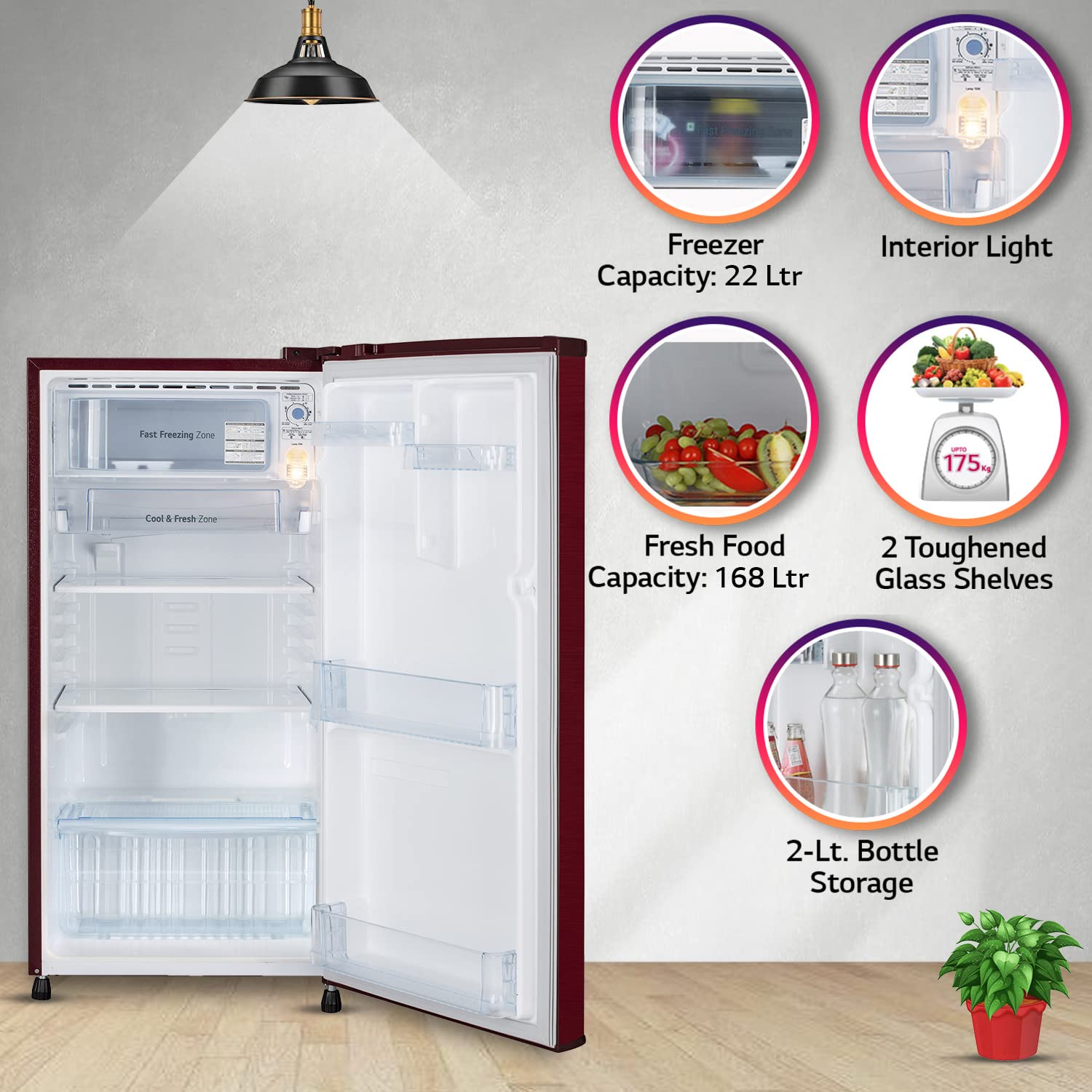 LG 190 L 2 Star Direct-Cool Single Door Refrigerator (GL-B199OPRC, Peppy Red, Fast Ice Making) 4