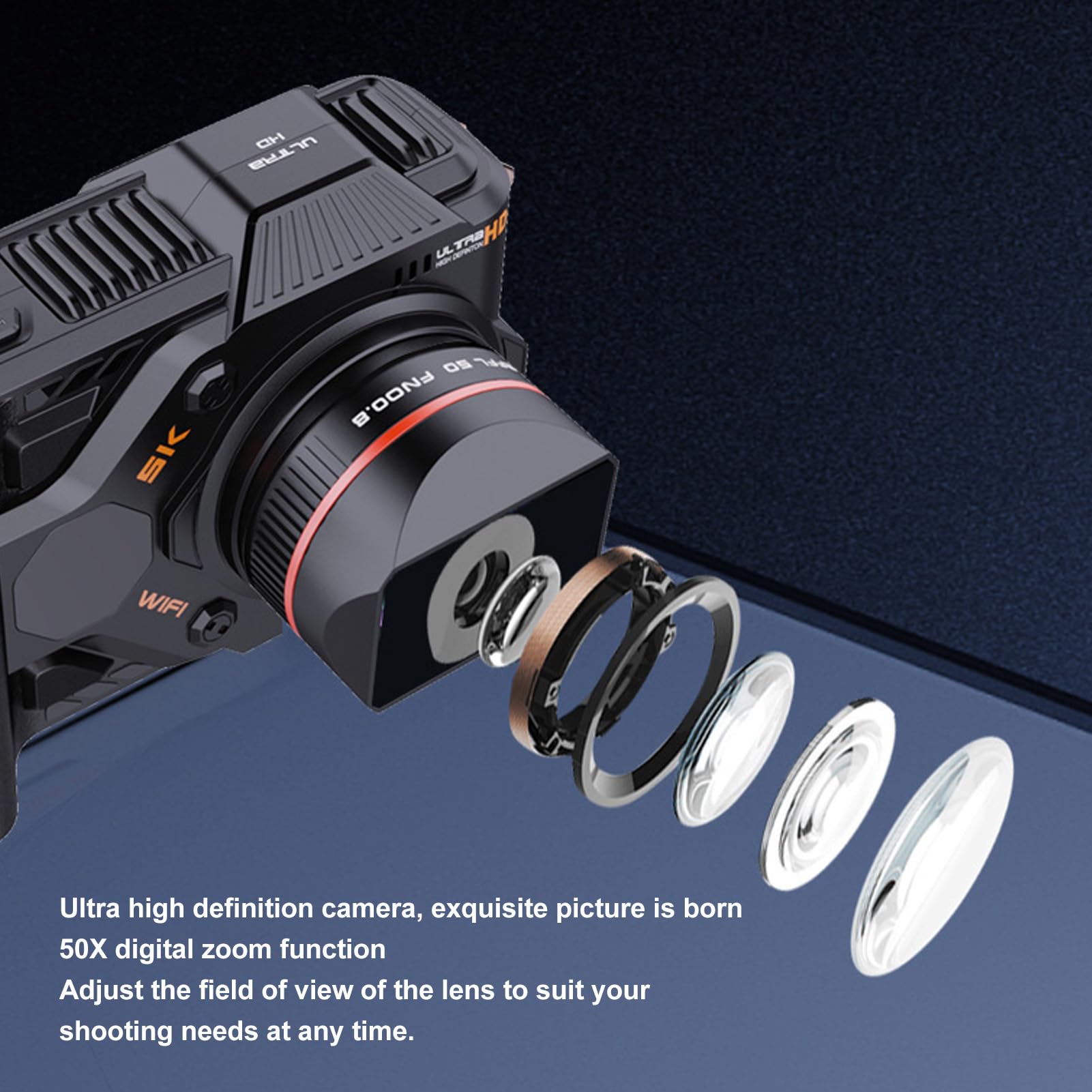 5K Digital Camera, 5G Wi Fi 50MP 50X Digital Zoom Long Range Photography Camera 4 Inch IPS Screen 4800mAh Vlogging Camera with Full Color Night Vision and Star Sky Effect for Teens 5