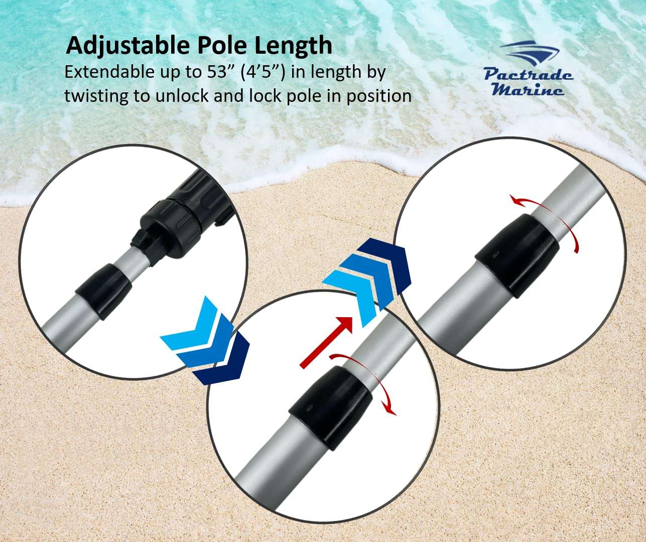 Pactrade Marine Combo Light and All-Round Light 1 * 0.5W LED*2/1NM Visibility 3*AAA Batteries Operated (NOT Included) IP67 Anodized Aluminum Tube (30.6"-53", Quick Release Base Mount) 6