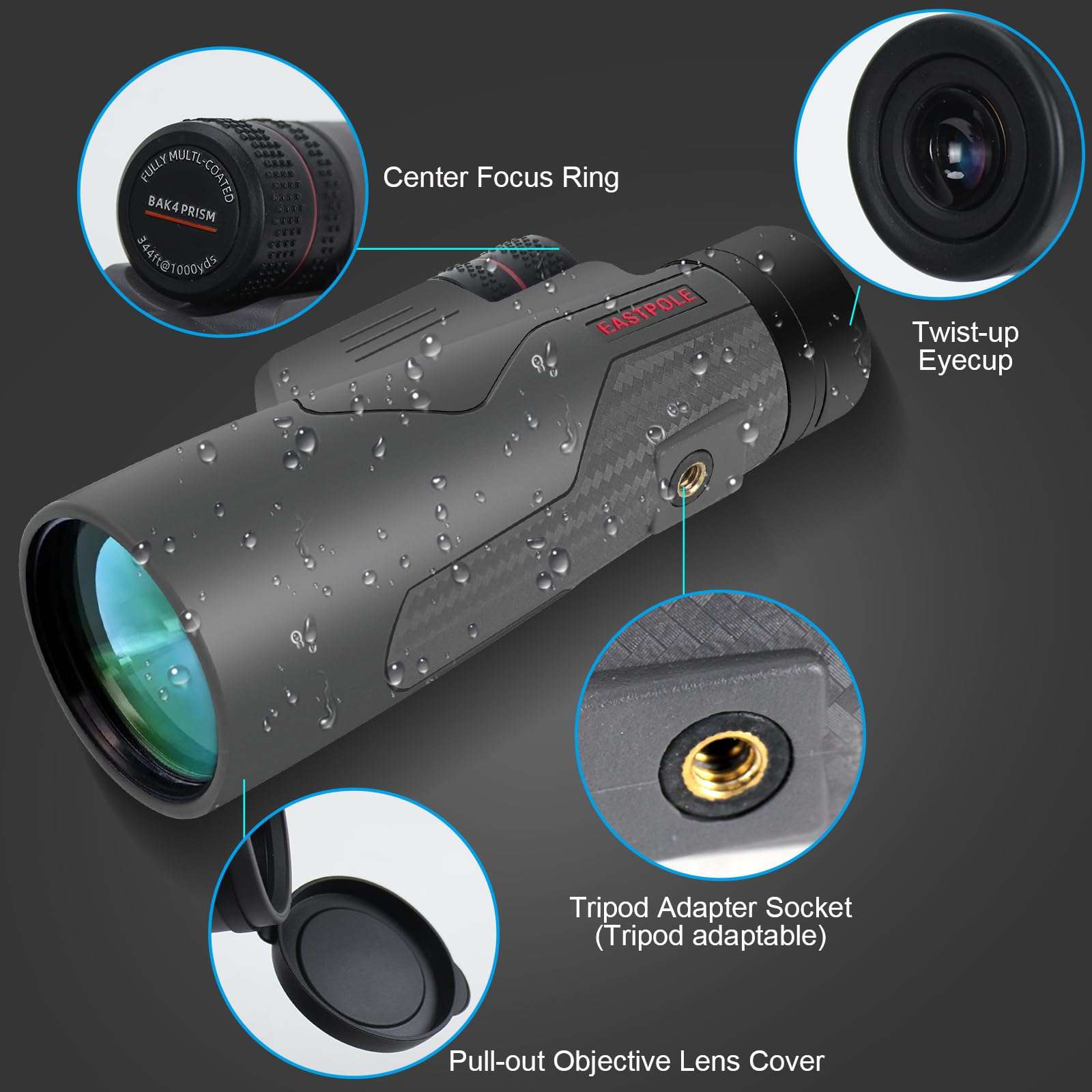Monocular 12x56 High Power Monocular Telescope for Adults with Smartphone Adapter, FMC Lens & BAK4 Prism, for Bird Watching, Hunting, Hiking, Camping and Concerts(Grey) 4
