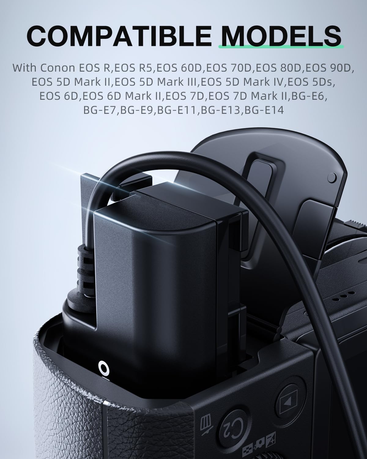 llano LP-E6 LP-E6N LP-E6NH Dummy Battery AC Power Adapter Kit Compatible with Canon EOS R6/R7 Mark II, 5D/6D/7D Mark II/III/IV, 60D/70D/80D/90D Continuous Power Supply for Studio Shoots 4