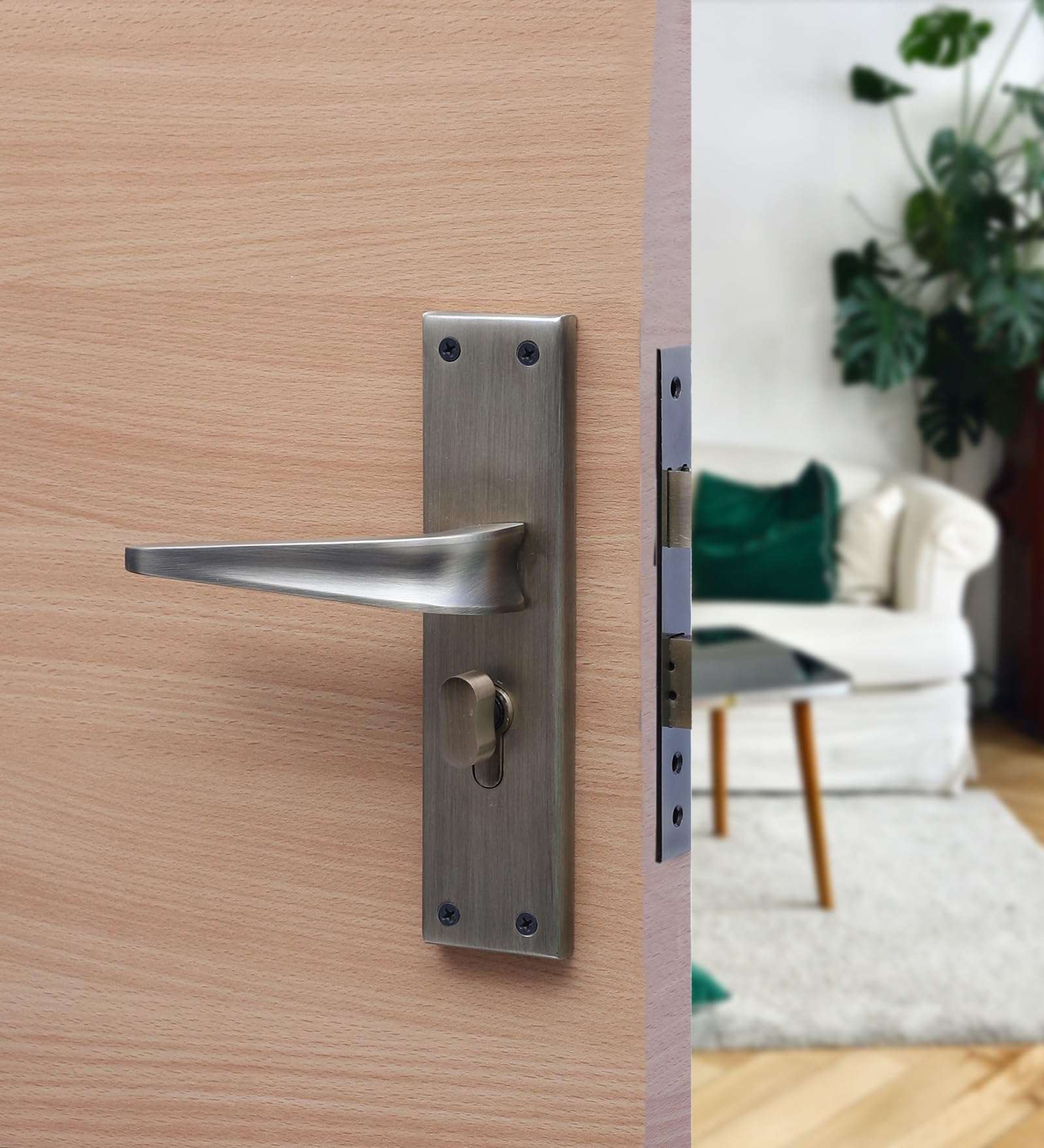 Two Moustaches 5 Inches Antique Brass Finish Aluminium Mortise Lock Door Handles Plate Set (Without Lock) 4