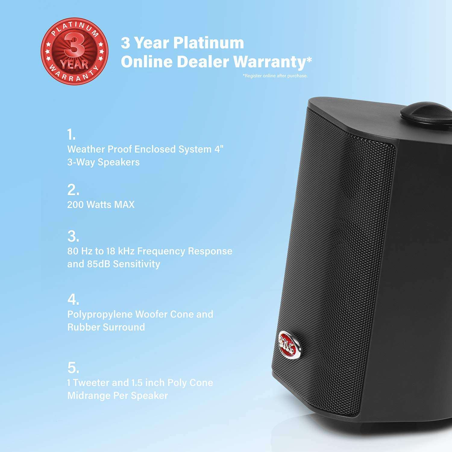 BOSS Audio Systems MR4.3B 200 Watt Per Pair, 4 Inch, Full Range, 3 Way Weatherproof Marine Speakers Sold in Pairs 3