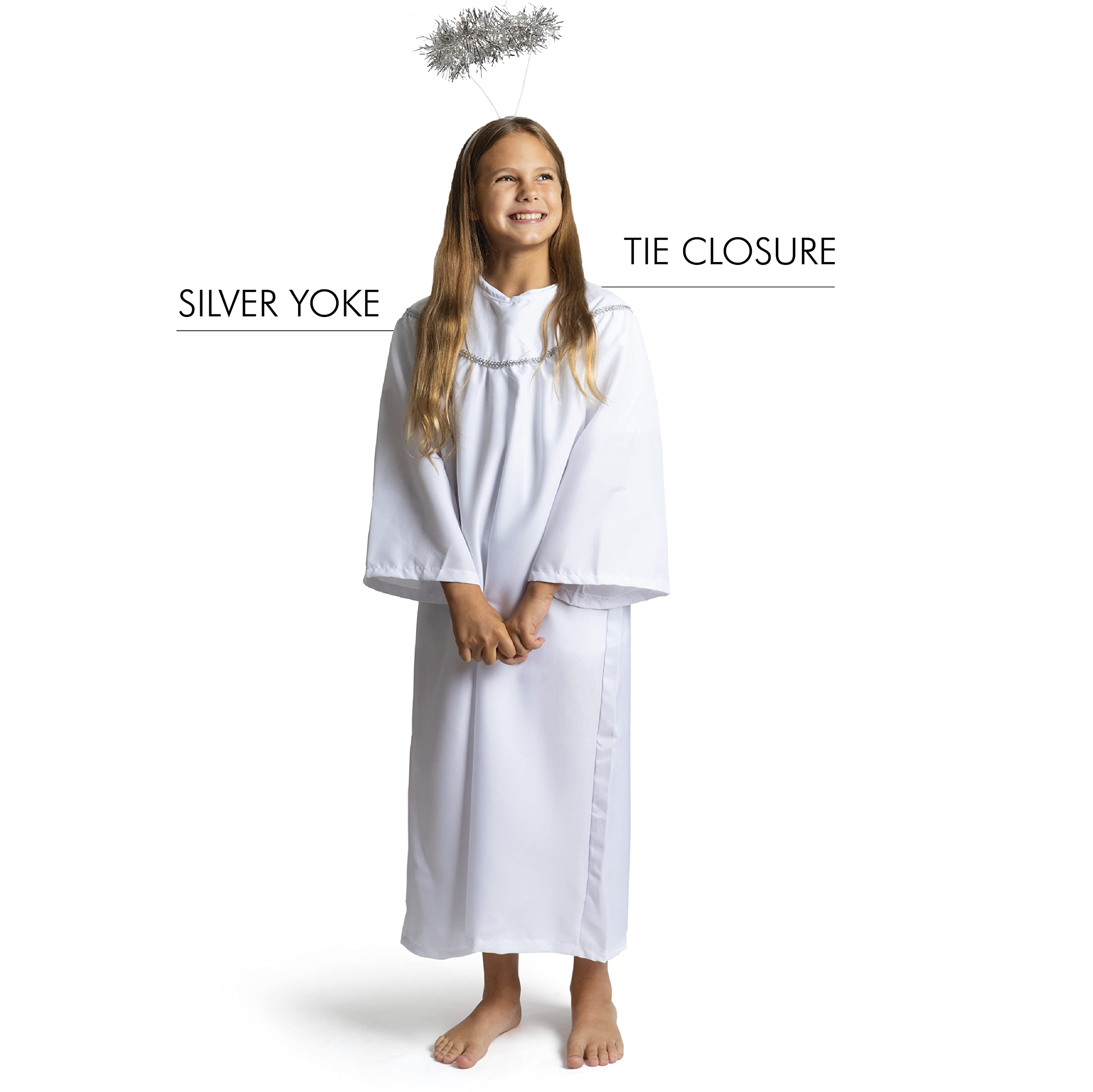 Skeleteen Angel Costume with Halo - Long White Angelic Gown with Silver Heavenly Halo Headband for Children's Costumes - Child Size (Small) 5