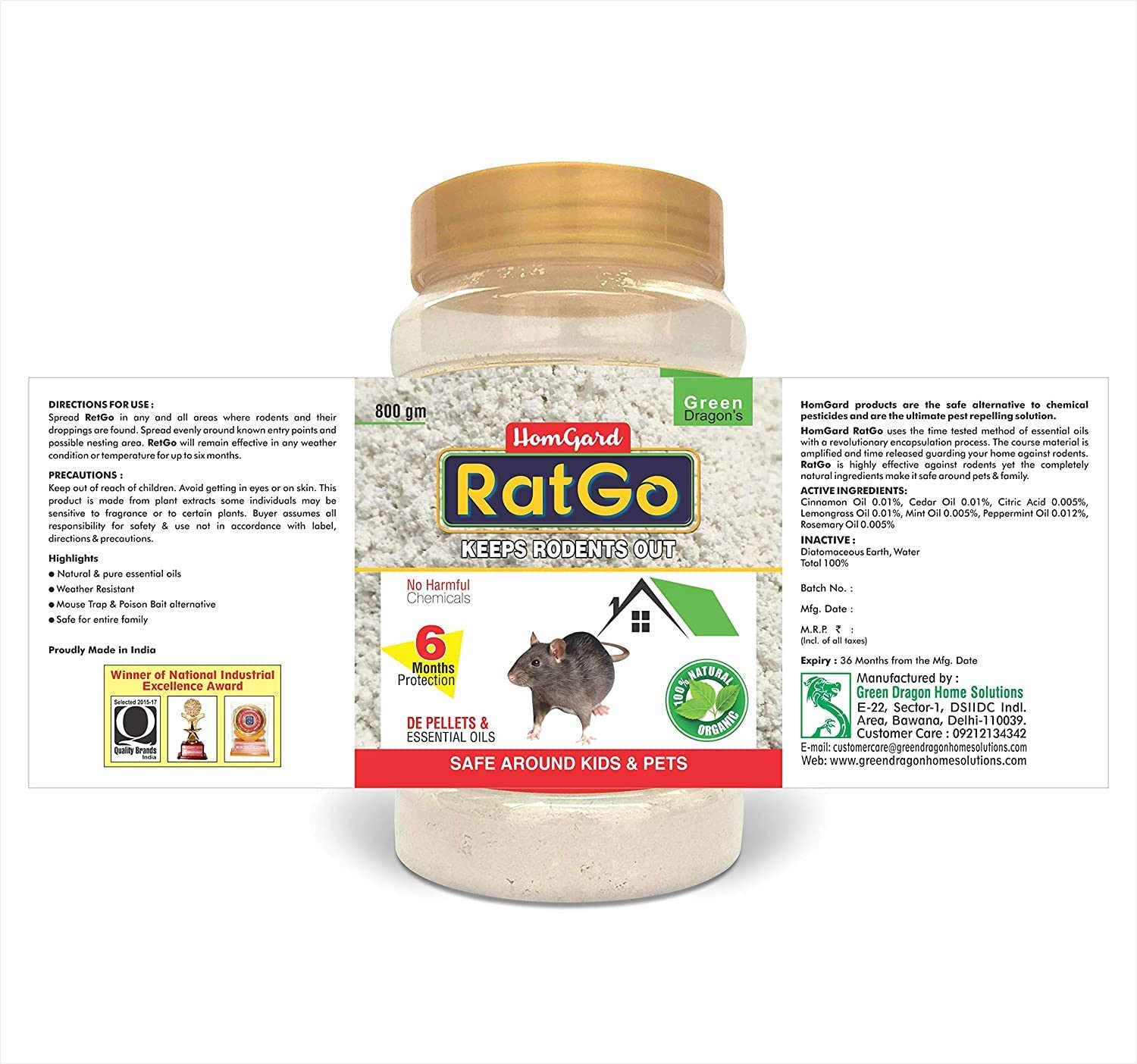 Green Dragon's 'RatGo' Rodent Repellent Diatomite Pellets- 800 gm 3