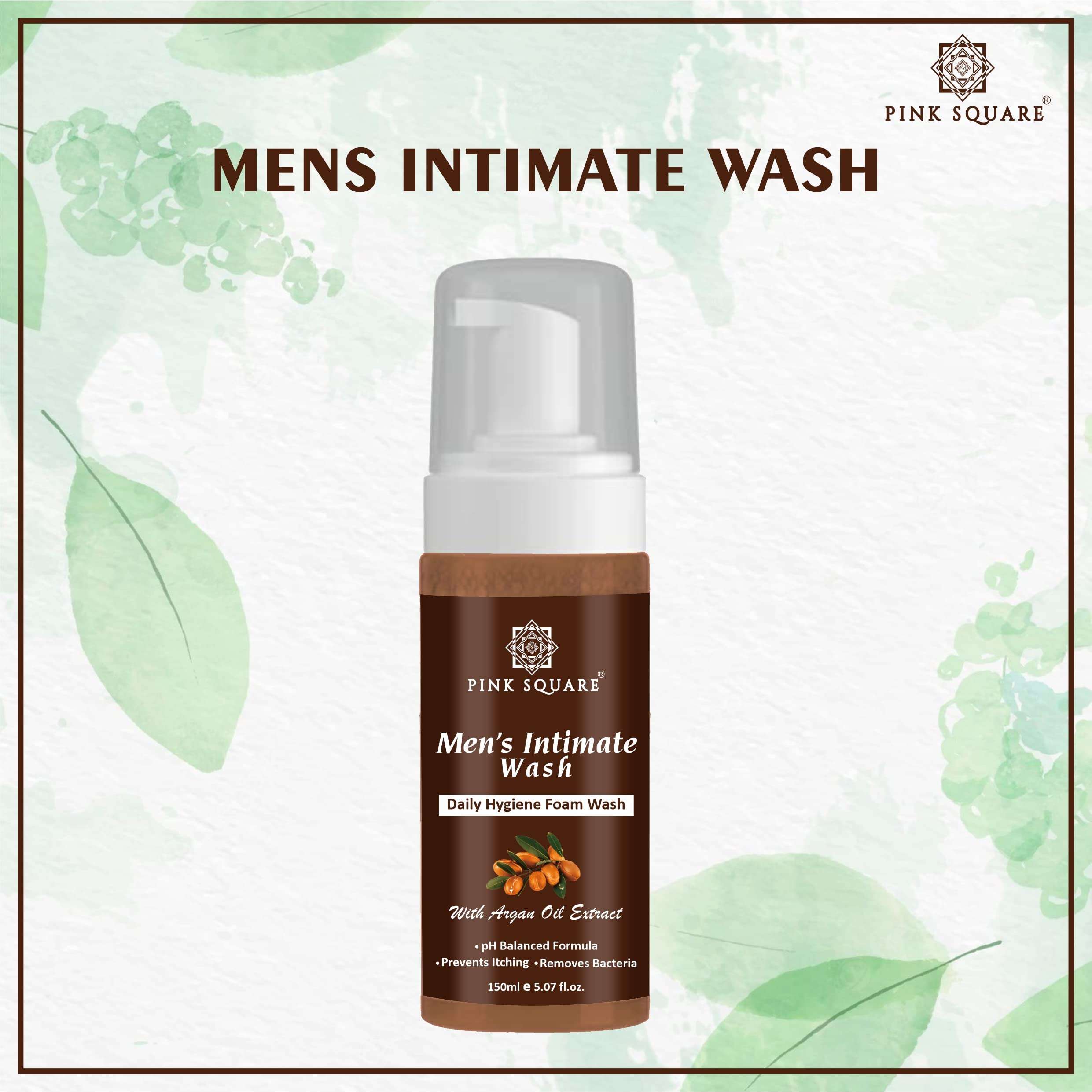 Pink Square Natural Men's Intimate Wash with Argan Extract Maintain PH Balance Intimate Daily Care| Better Private Parts Hygiene Body Wash Anti-Bacterial Pack of 3 of 150 ML (450 ML) 3