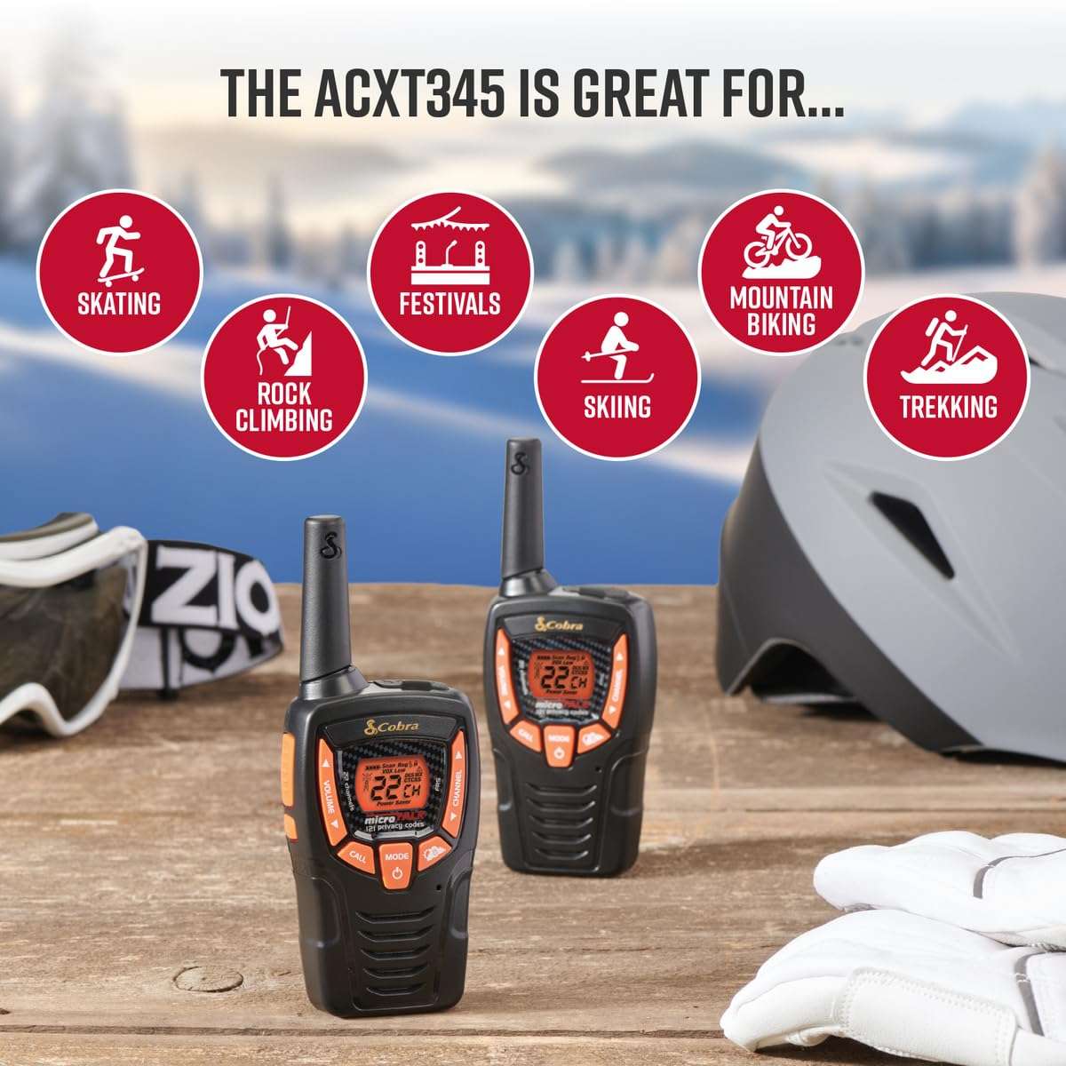 Cobra ACXT345 Weather-Resistant Walkie Talkies - Rechargeable, 22 Channels, Long Range 25-Mile Two-Way Radio Set (2-Pack) 5