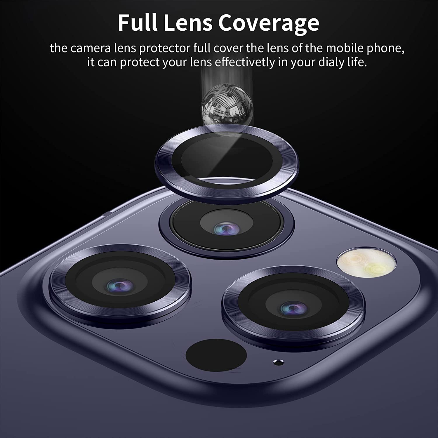 MobileZon Compatible for iPhone 14 Pro Max / 14 Pro Camera Lens Protector Tempered Glass Alloy Metal Rings Protection (Deep Purple) 4