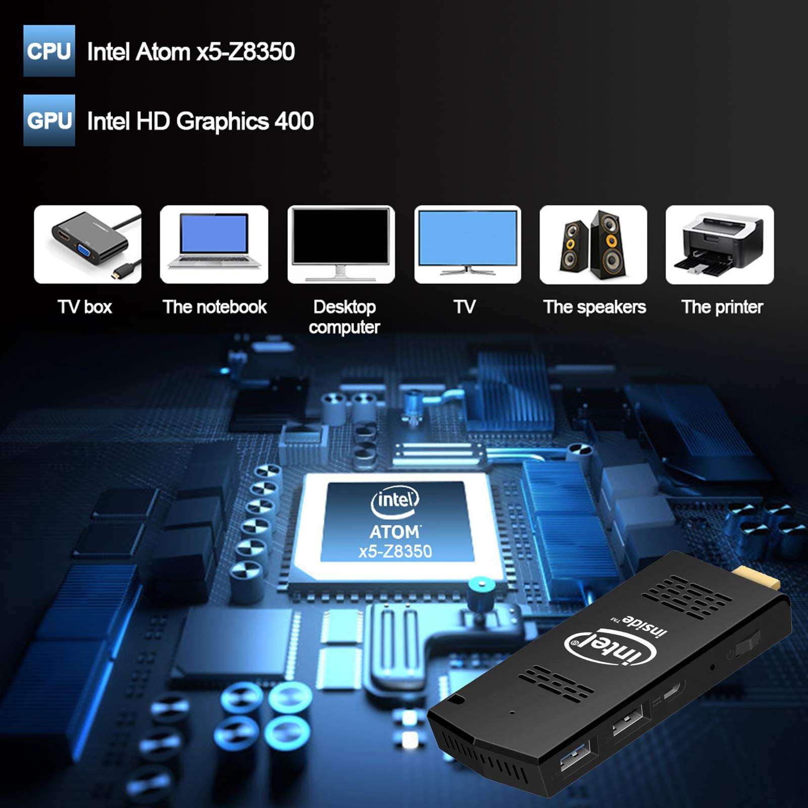 AKLWY Mini PC Stick Pocket PC with Intel Atom Z8350 & Windows 10 Pro 4GB RAM 64GB ROM Support Auto-On After Power Failure,Support 4K HD,Dual Band WiFi 2.4G/5G, BT 4.2 4