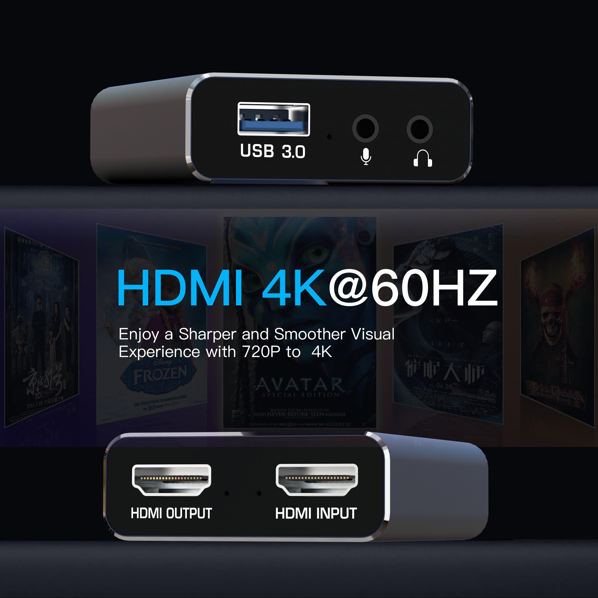 WLXKJY Capture Card, 4K Audio and Video Full HD 1080P HDMI USB 3.0 Video Capture Card for Streaming Video Recording, Suitable for Nintendo Switch/Camera/PS4/OBS/PS5/Xbox 4
