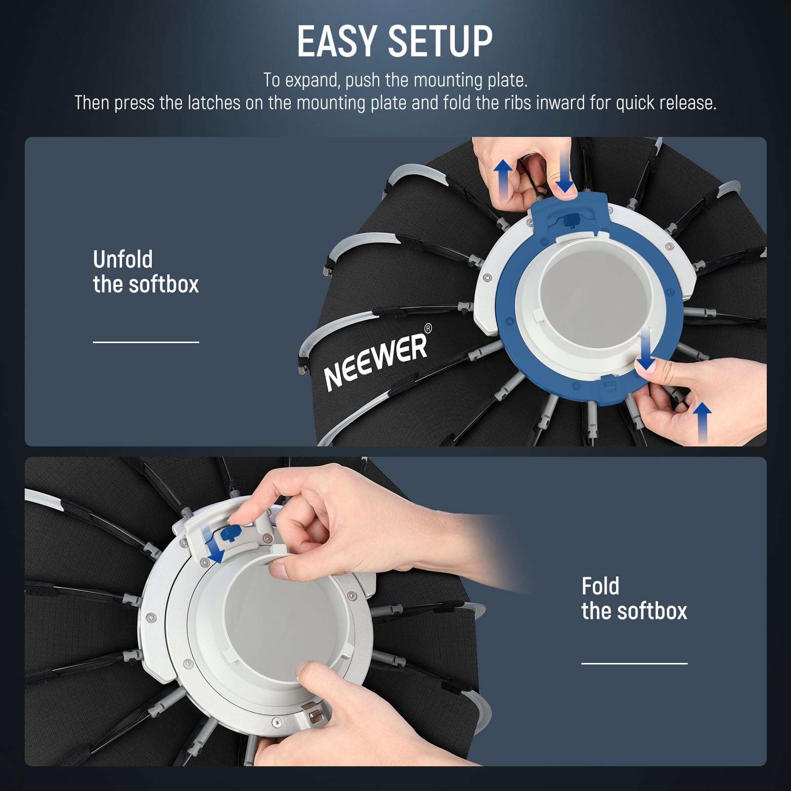 NEEWER Parabolic Softbox Kit, 23.6" Bowens Mount Soft Box with Light Diffusers for Studio Photography Video Recording Streaming Lighting Compatible with Aputure 120d Compatible with Godox SL60w, NS71P 3