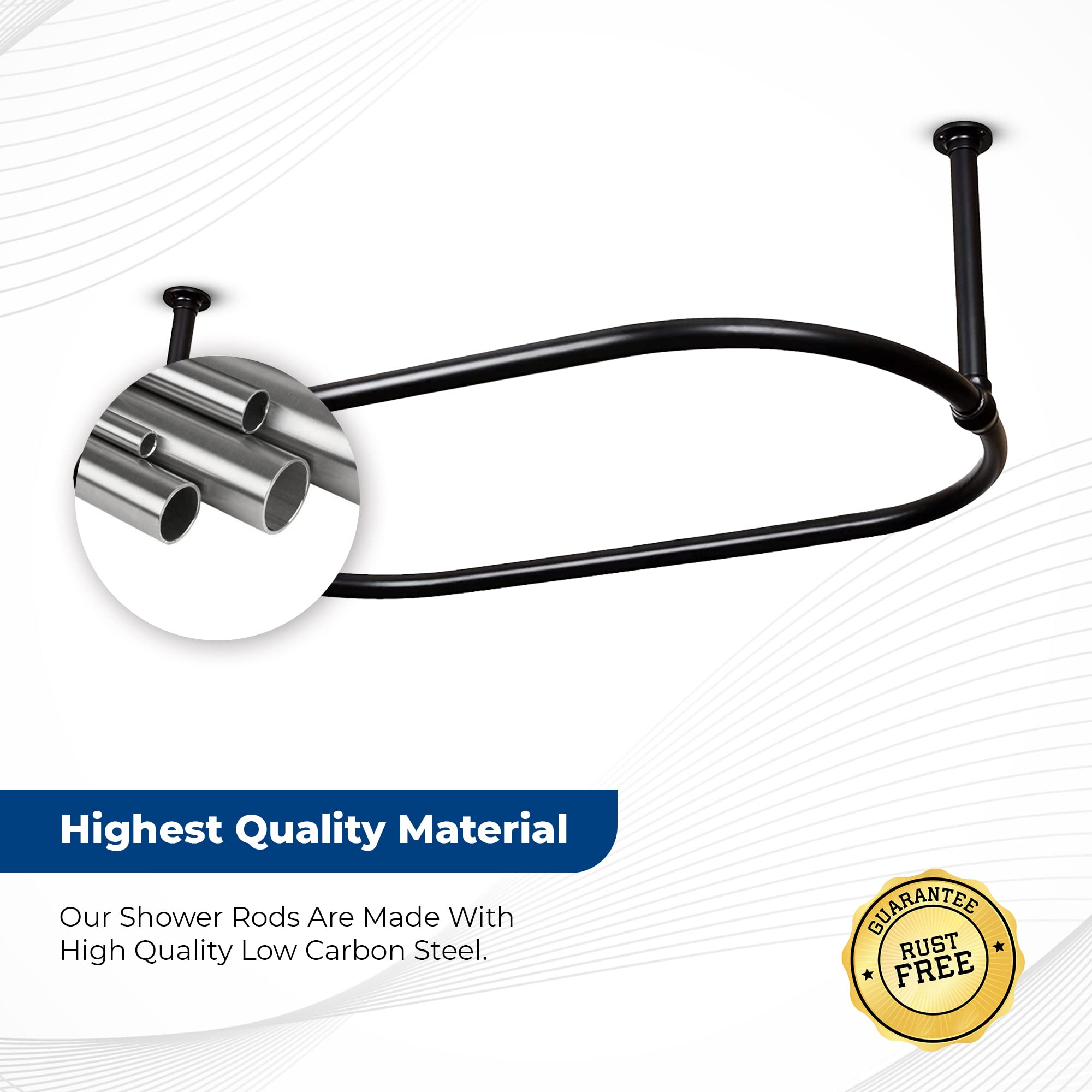Zamuna Oval Shower Curtain Rail Rod For Bathroom, Traditional, Large and Heavy Duty Ceiling Mounted with Adjustable Support - 45X 25 Inch (Free Curtain Rings) (Black) 4