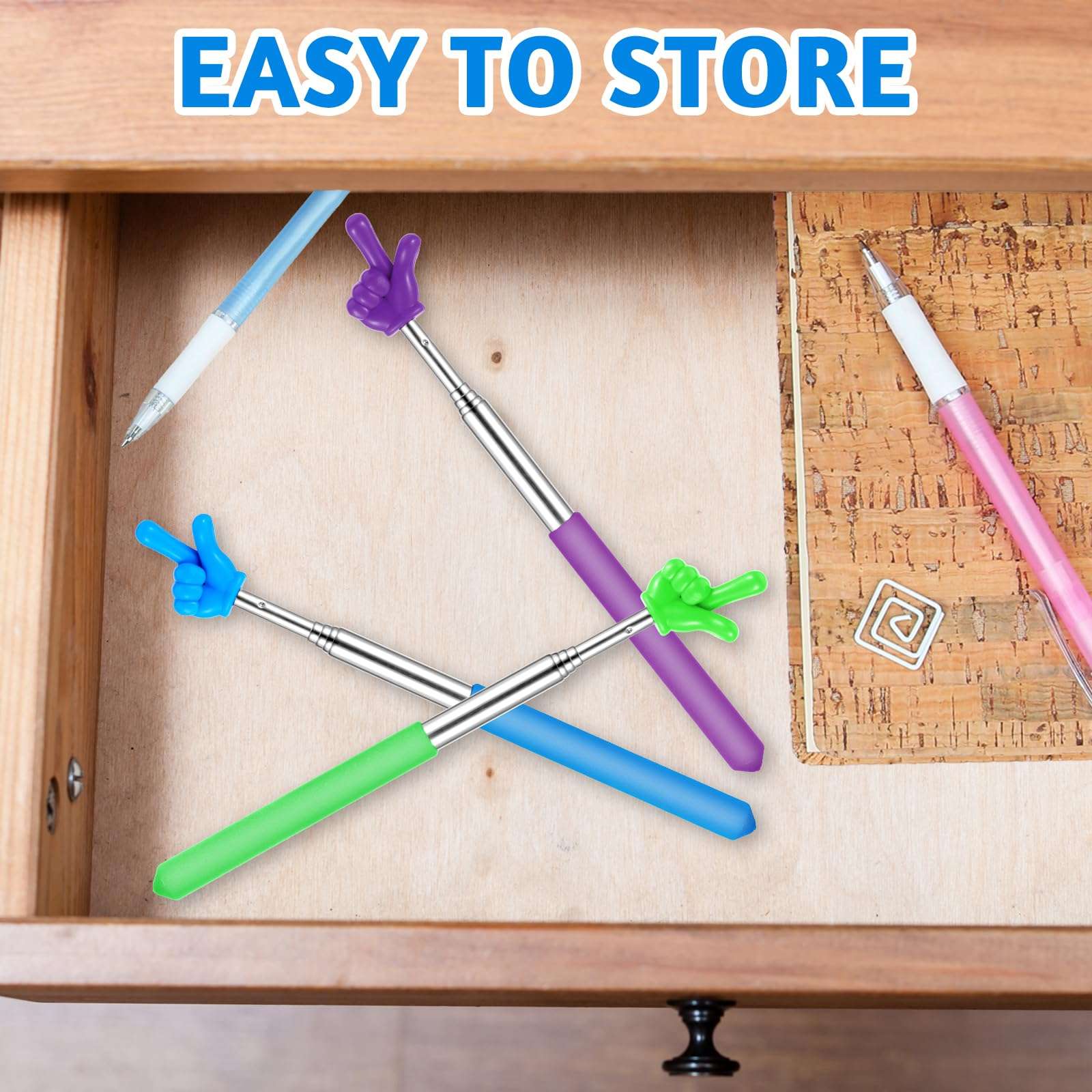 Telescopic Teachers Pointer - 5 Pcs Extendable Hand Pointer Stick, Mini Classroom Finger Pointer Stick for Elementary School Kindergarten and Teacher Supplies Interactive Learning 5 Colors 5