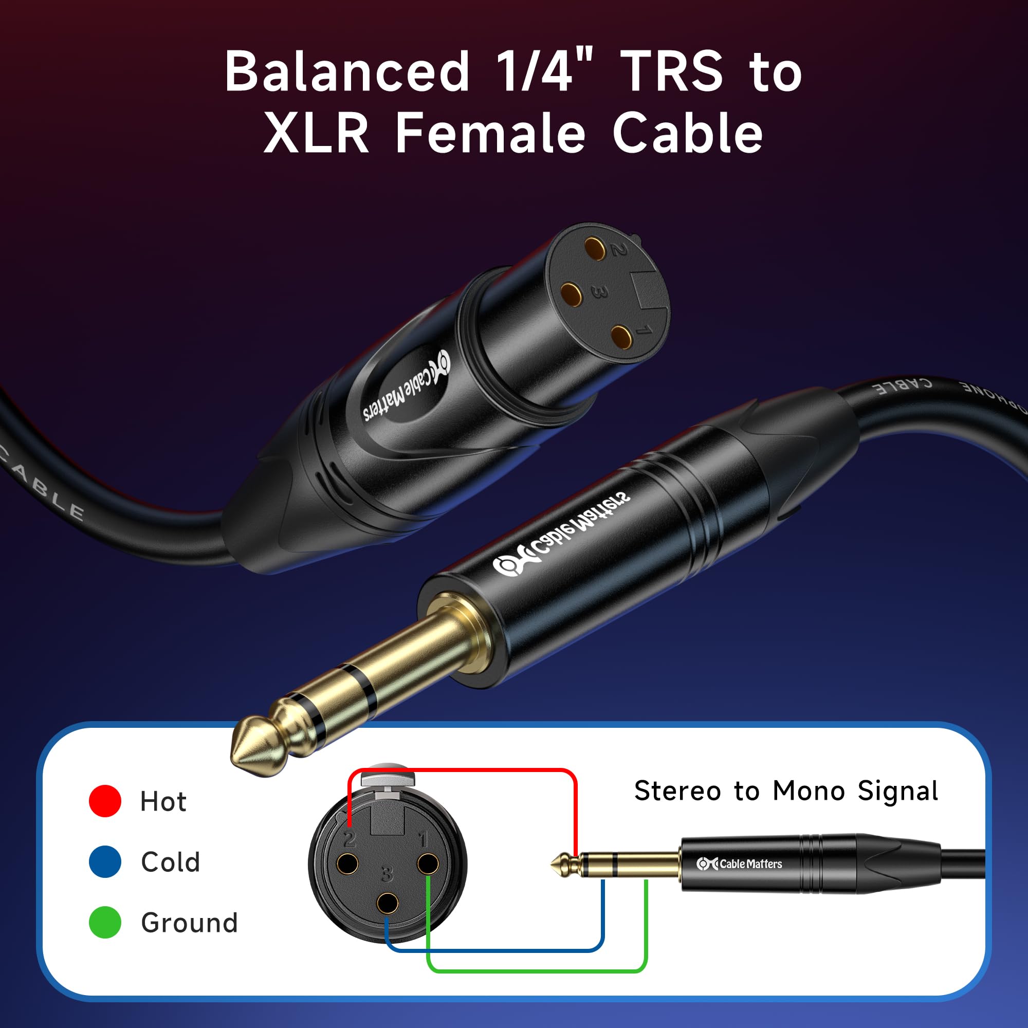 Cable Matters 6.35mm (1/4 Inch) Short TRS to XLR Cable - 3ft, Male to Female, XLR to 1/4 Cable 2