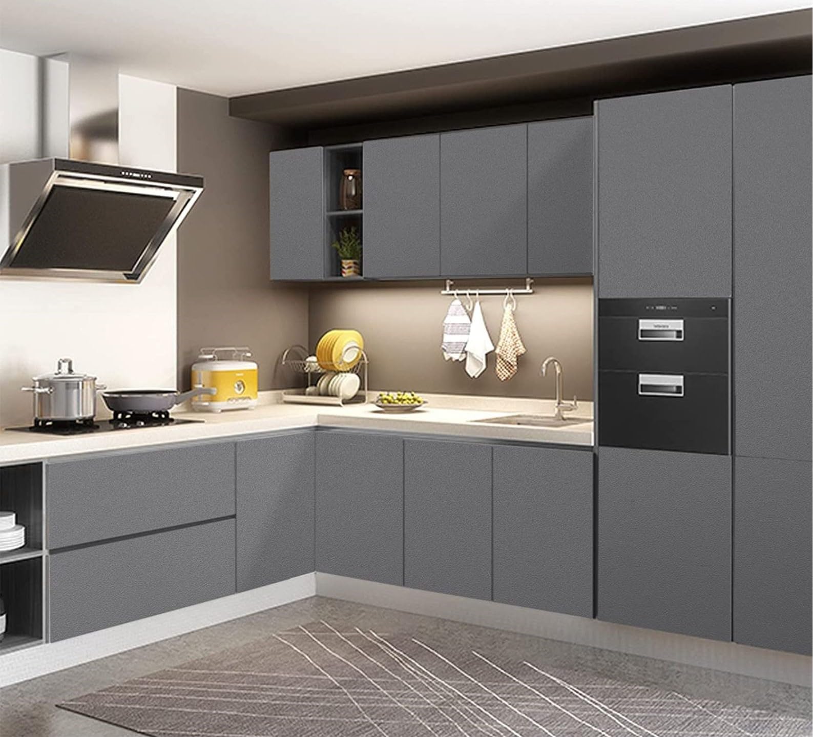 WALLMATE Self Adhesive Wallpaper Peel & Stick Cabinets Home Kitchen Wallpaper(24x50 Inch,Dark Grey Matte) 6