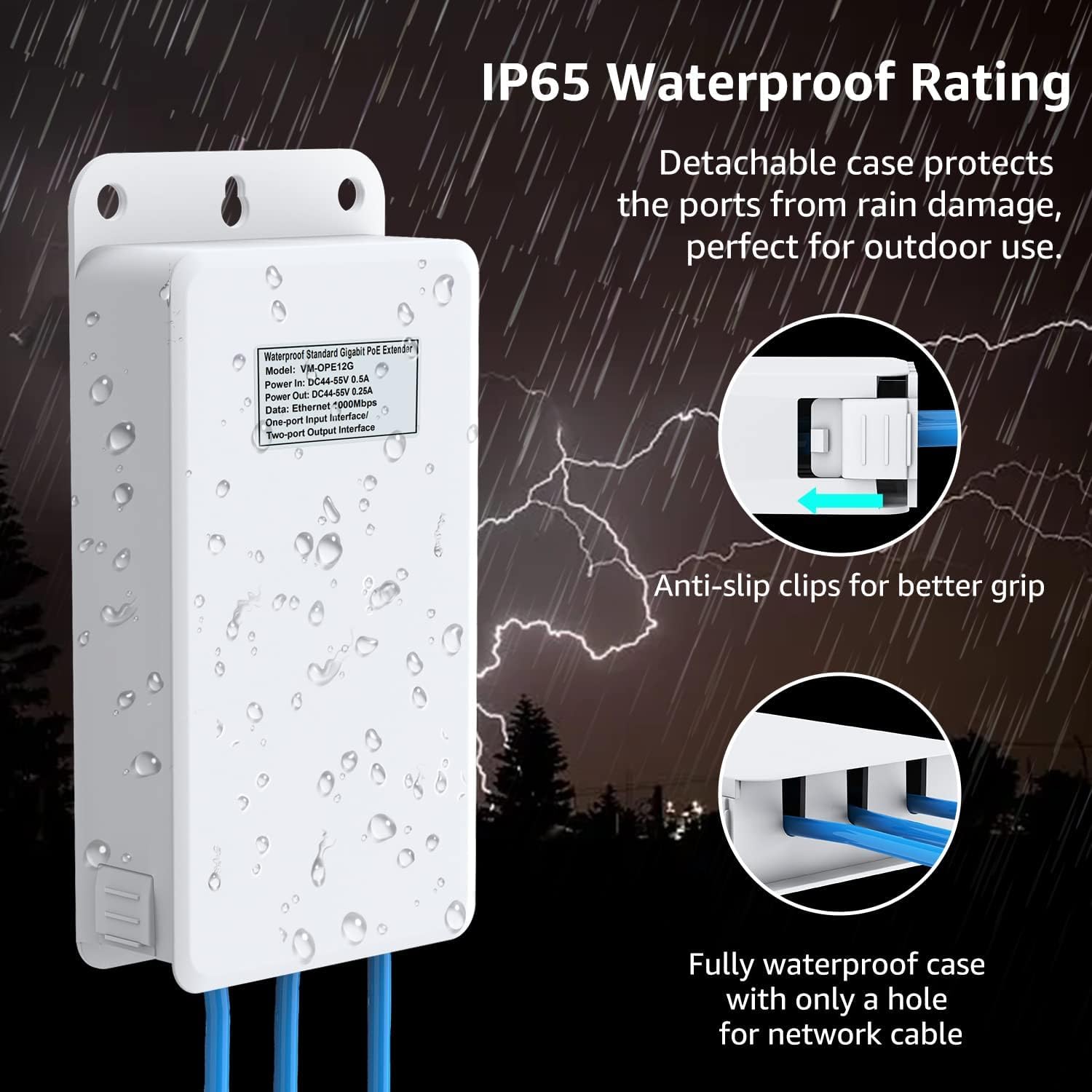 VIMIN 2-Port Outdoor PoE Gigabit Extender, 1 in 2 Out PoE Repeater with 1000Mbps, IEEE802.3af/at Compatible, IP65 Waterproof, Extend Additional 100m(328ft) of Power and Data Transmission, Plug & Play 6