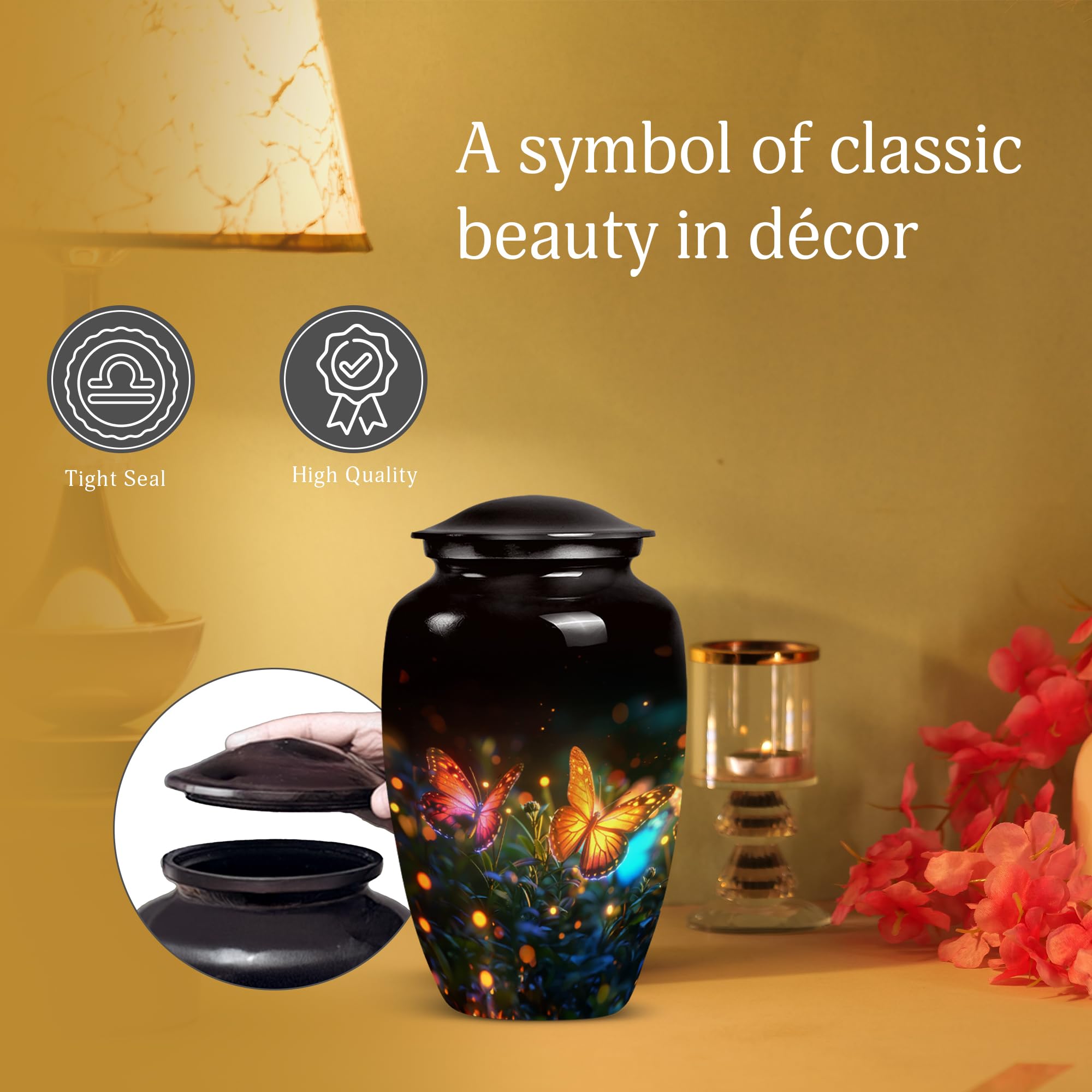 MUKTIVE Glowing Butterfly Urns for Human Ashes Adult - 10" Cremation Keepsakes - Black Urns for Mom and Dad - Memorial Tribute Butterfly Funeral Keepsake - Dog Ashes Holder with (Velvet Urn Bag) 6