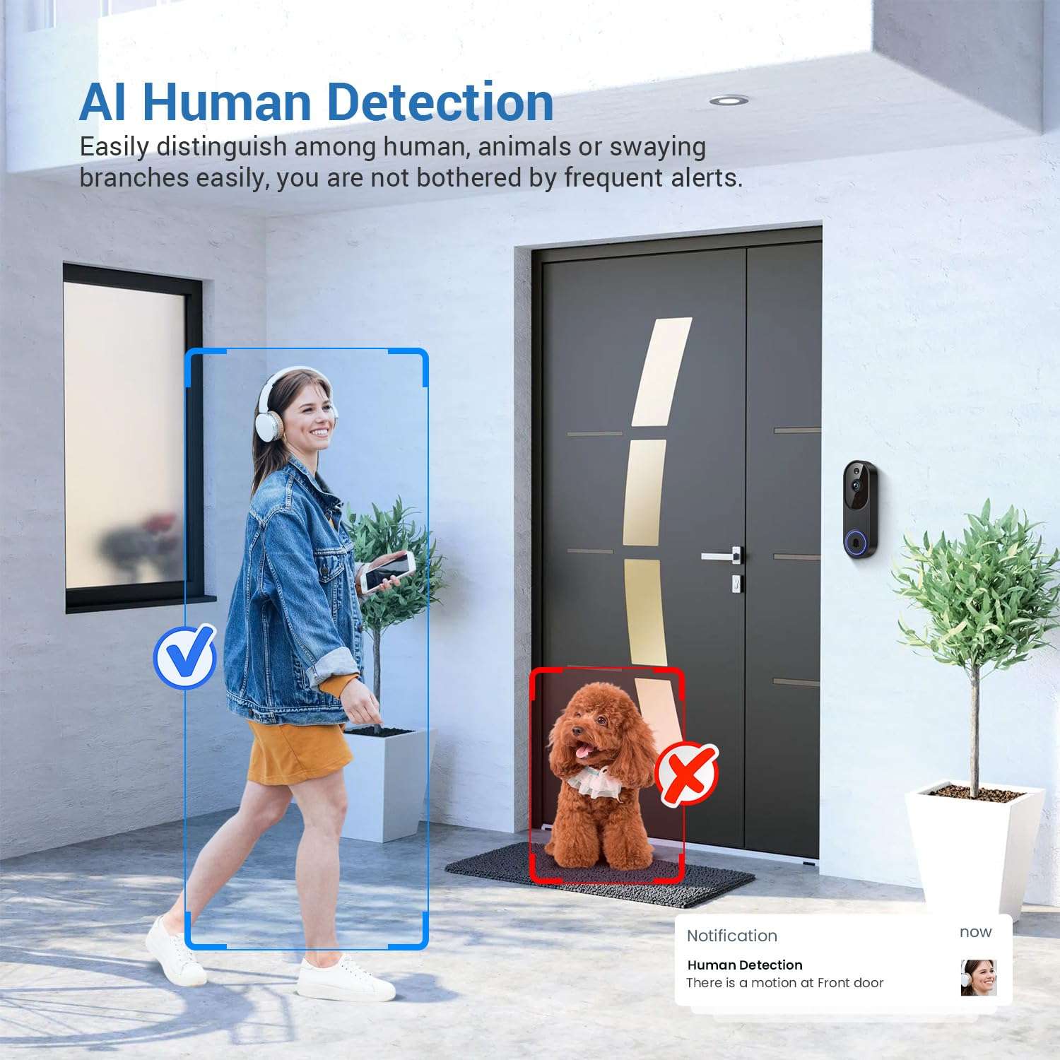 SearByte Wireless Video Doorbell Camera, 2.4G WiFi Only, AI Human Detection, Indoor/Outdoor Surveillance Cam for Home Security, 2-Way Talk, Night Vision, Cloud Storage (Sold Separately) 6