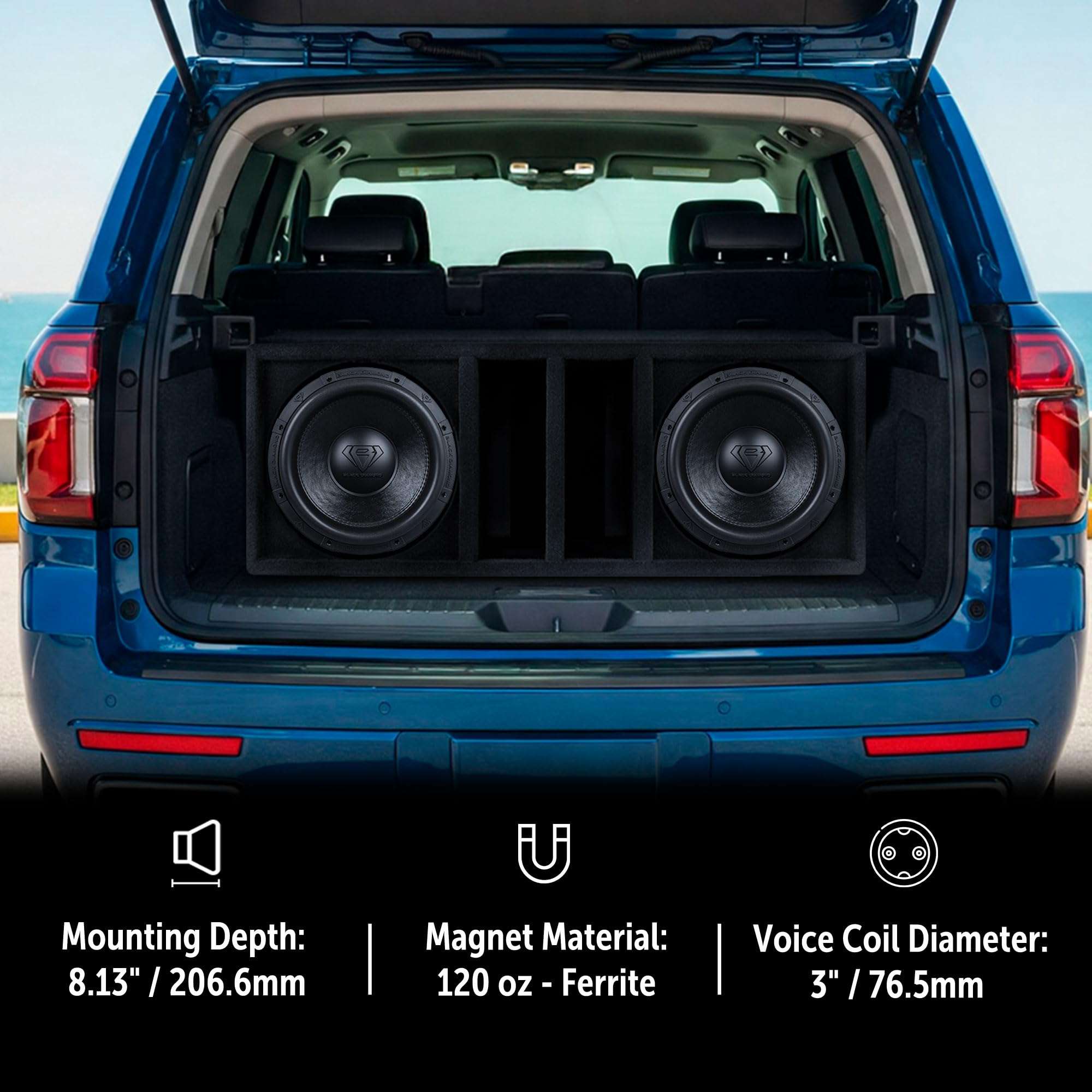 Black Diamond DIA-T15.2D 15 Inches Car Audio Subwoofer 2000 Watts 3" Dual Voice Coil 2+2 DVC 2 Ohm (1 Speaker) 4