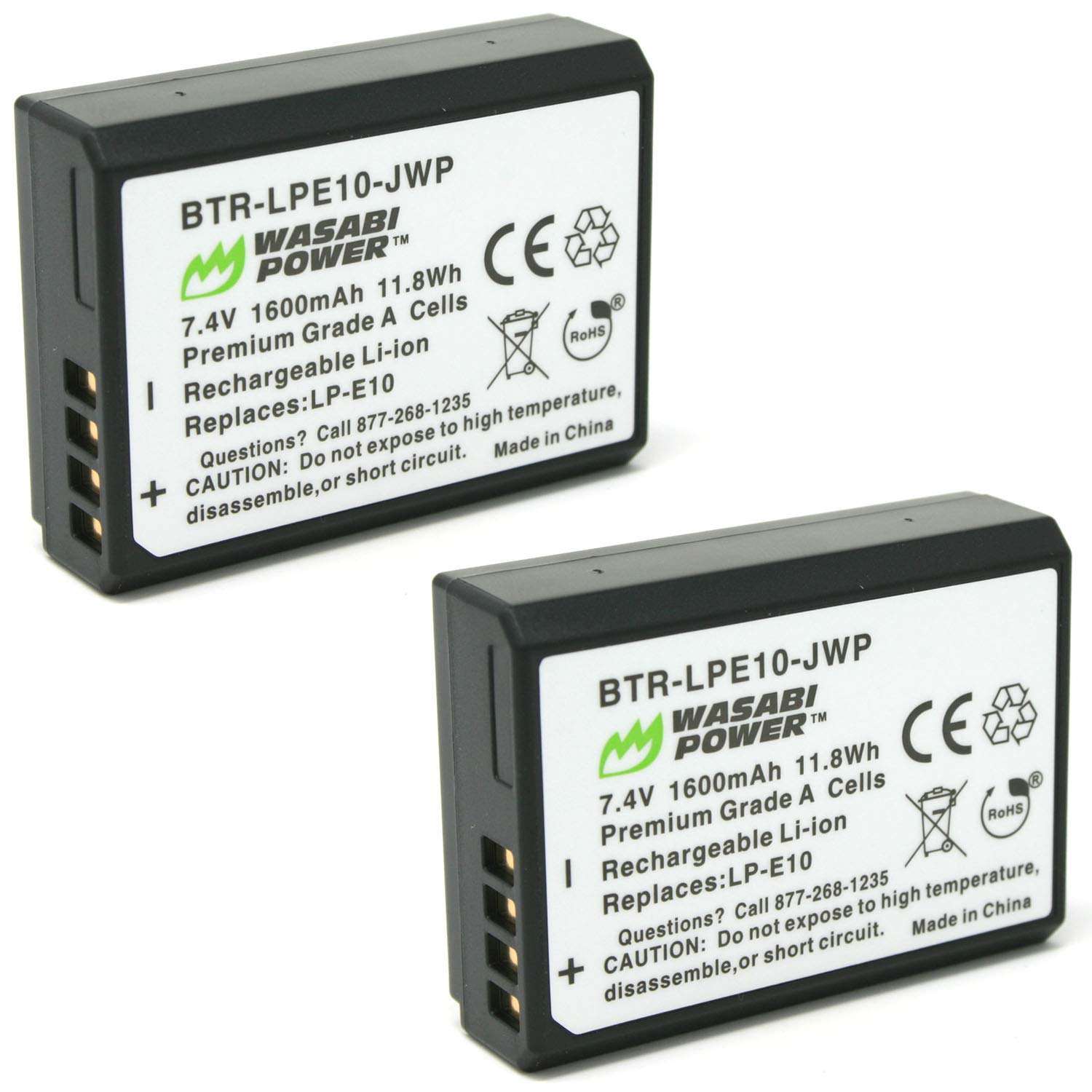 Wasabi Power Battery (2-Pack) for Canon LP-E10 & Canon EOS Rebel T3, Rebel T5, Rebel T6, Rebel T7, Rebel T100, 1100D, 1200D, 1300D, 1500D, 2000D, 3000D, 4000D, Kiss X50, Kiss X70 1